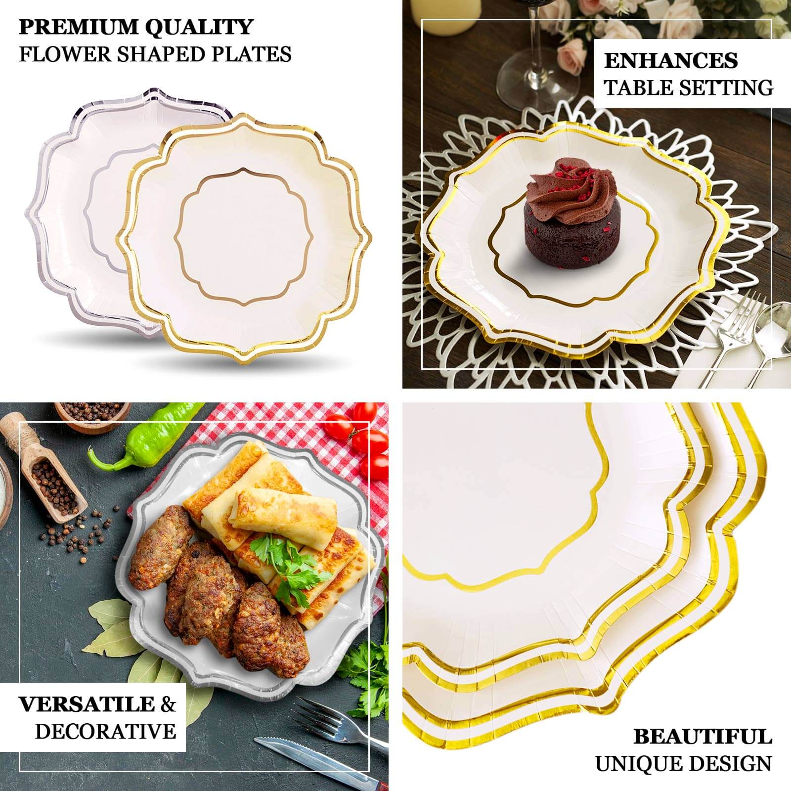 25-Piece Set of White Paper Dinner Plates with Gold Scalloped Edges - 300GSM Disposable Plates for Elegant Parties 10