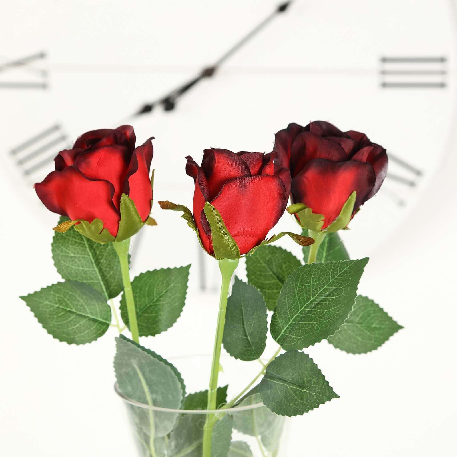 24Pcs Artificial Silk Roses with Red & Black Tips, 31
