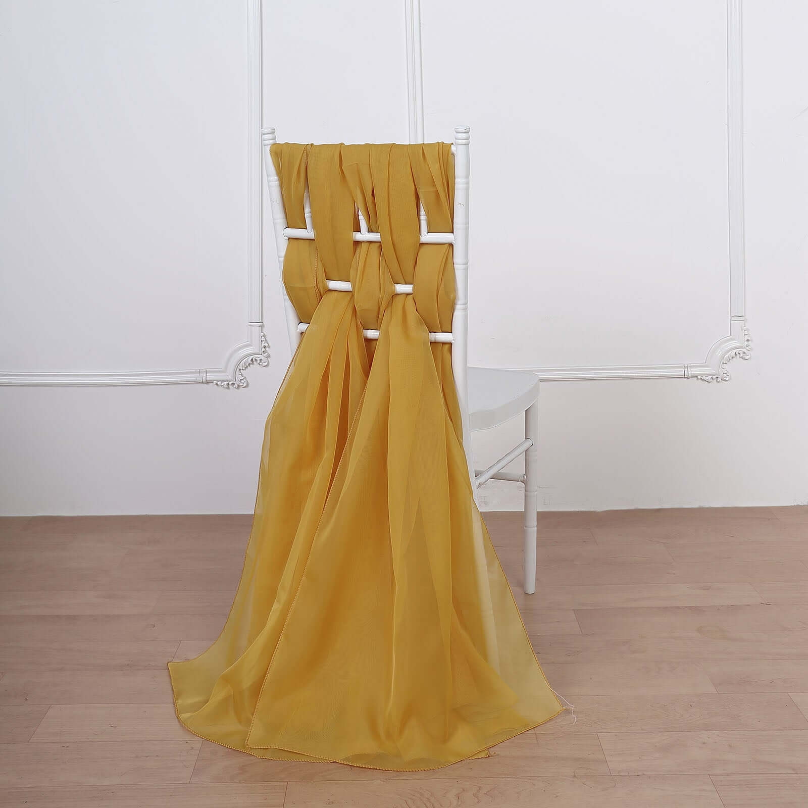 5-Pack Mustard Yellow Premium Chiffon Chair Sashes - Soft, Lightweight Designer Bows (22x78)