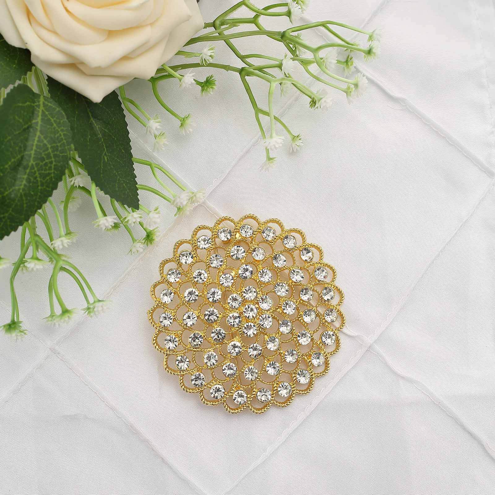 Sparkling Gold Rhinestone Metal Flower Chair Sash Band Buckle - Ideal for Weddings & Celebrations