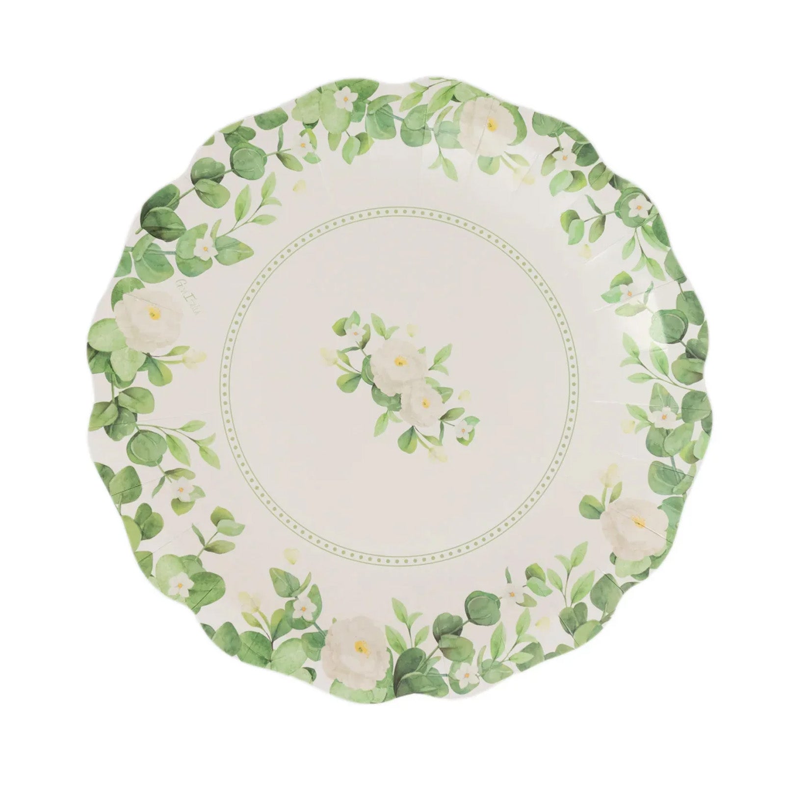 25-Pack White Floral Greenery Scalloped Edge Paper Dinner Plates - Ideal for Nature-Inspired & Chic Parties