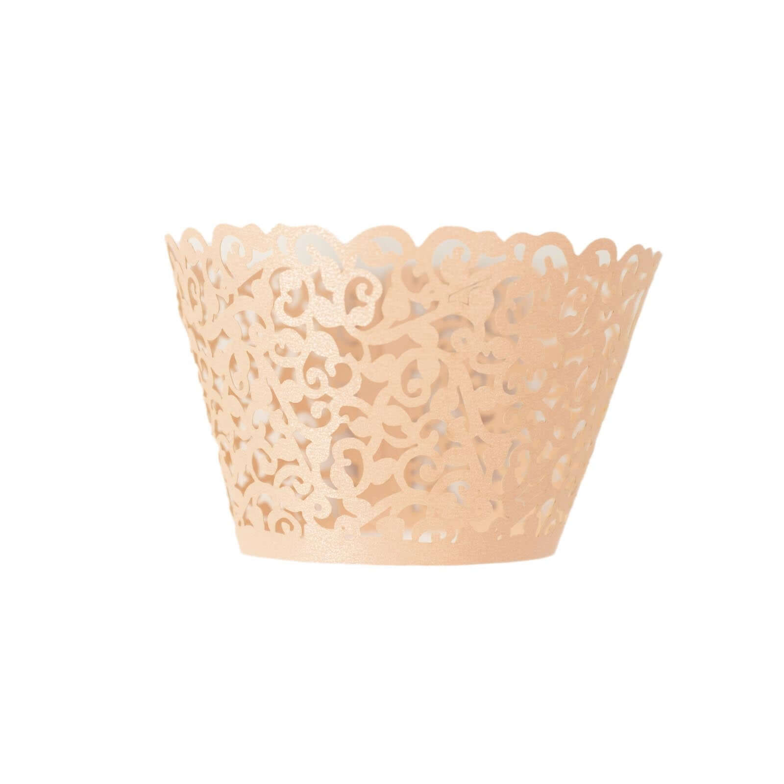 25-Pack Premium Blush Paper Cupcake Wrappers with Lace Laser Cut Design for Party Baking
