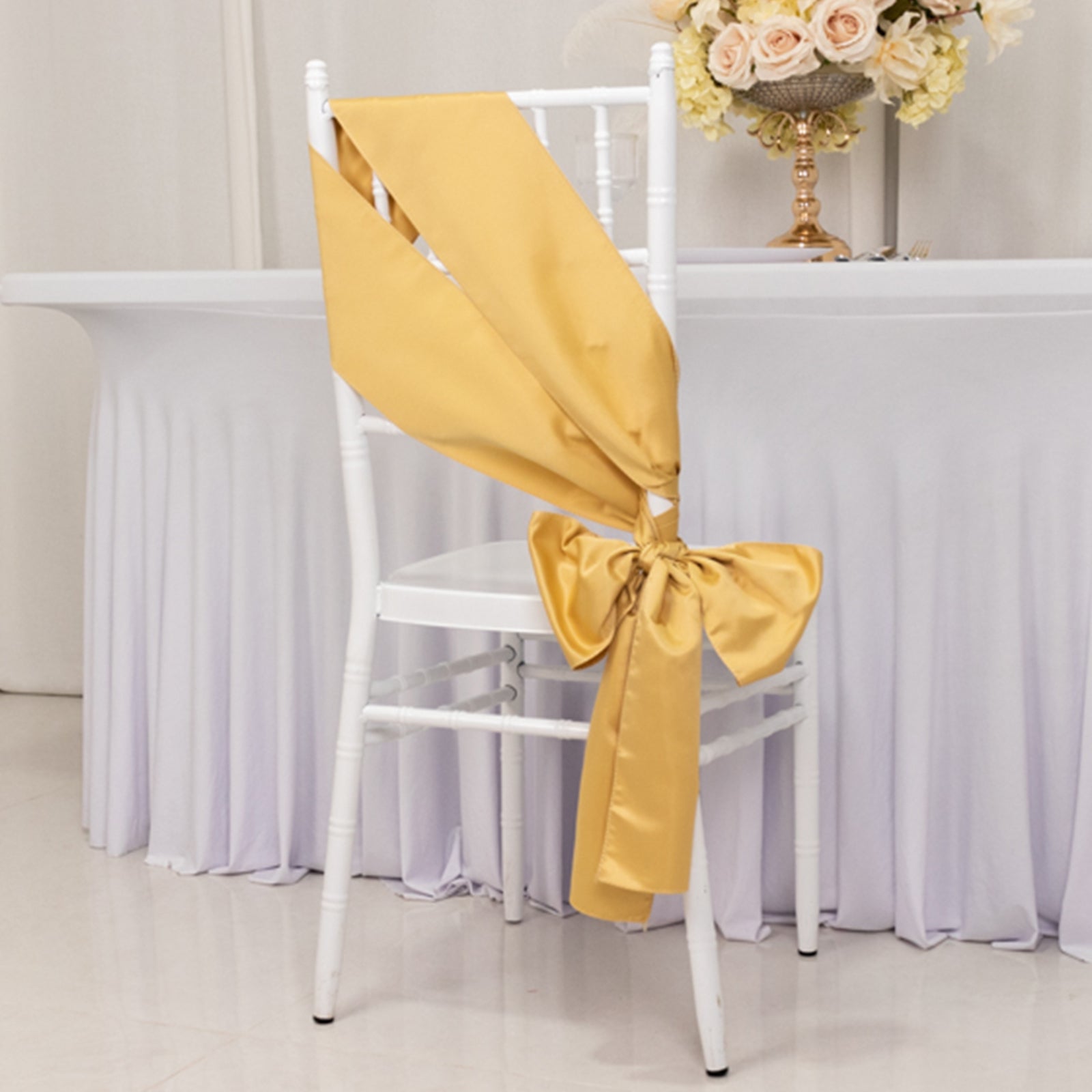 5-Pack Lamour Satin Chair Sashes in Champagne - High-Quality Reusable Decor for Events