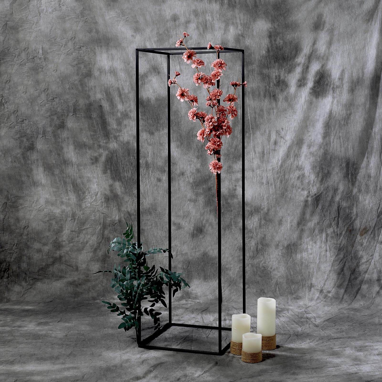 2-Pack Matte Black Metal Geometric Rectangular Flower Stand - Ideal for Upscale Wedding Arrangements