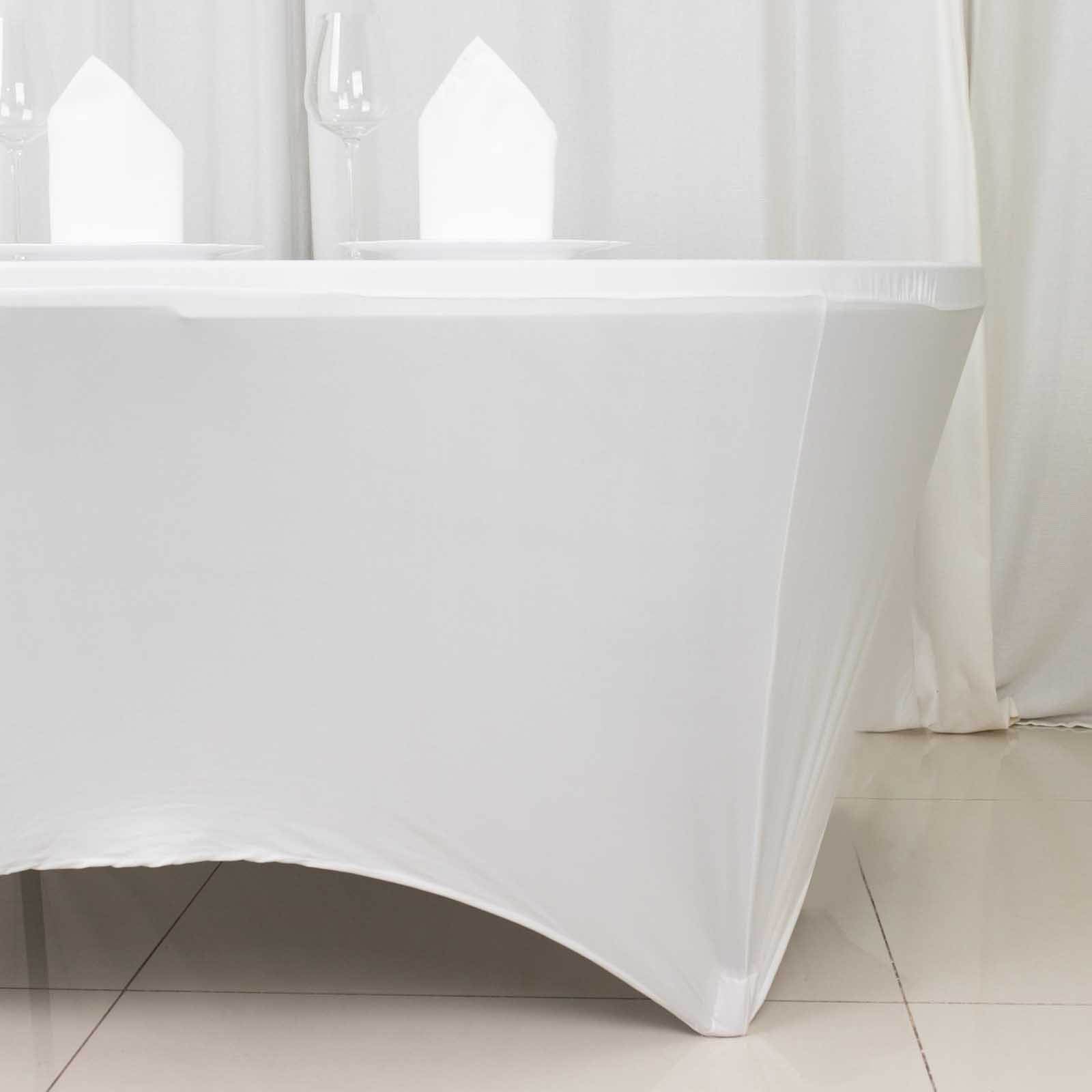 Durable White 6ft Round Stretch Spandex Tablecloth for Events and Presentations