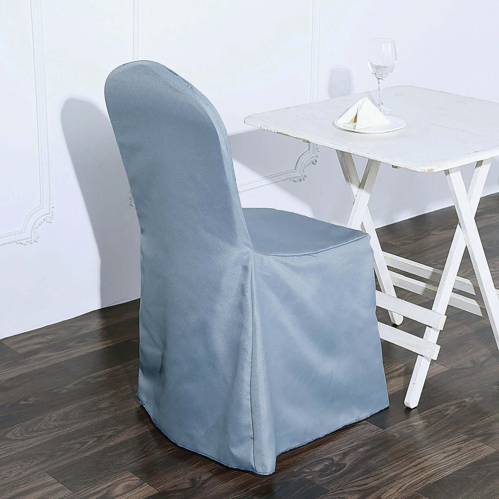 10-Pack Stain-Resistant Reusable Dusty Blue Polyester Slip-On Chair Covers for Banquets
