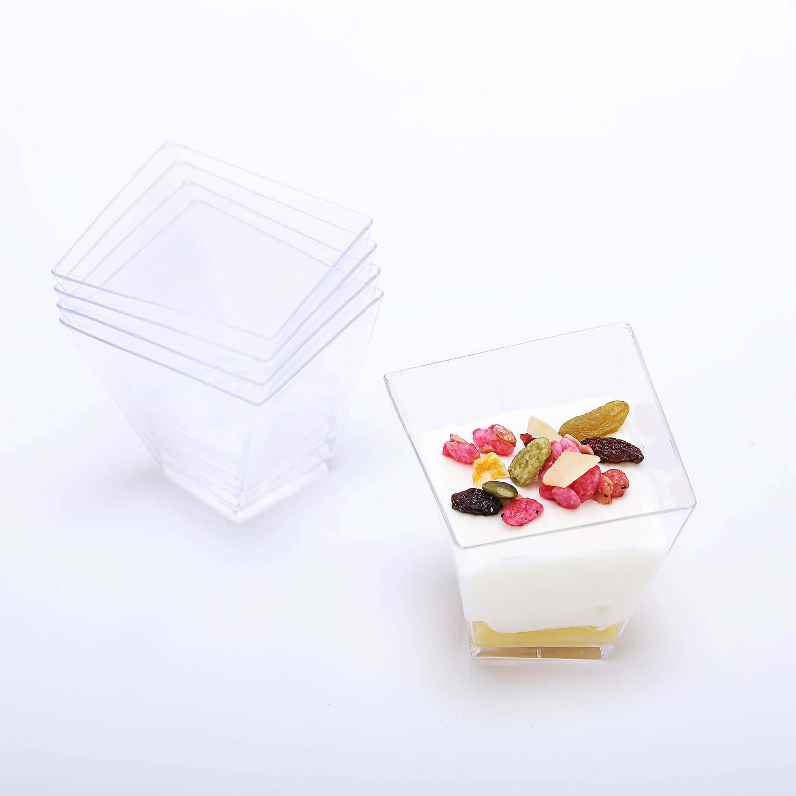 50-Pack 2oz Durable Disposable Clear Square Twist Plastic Dessert Cups for Parties