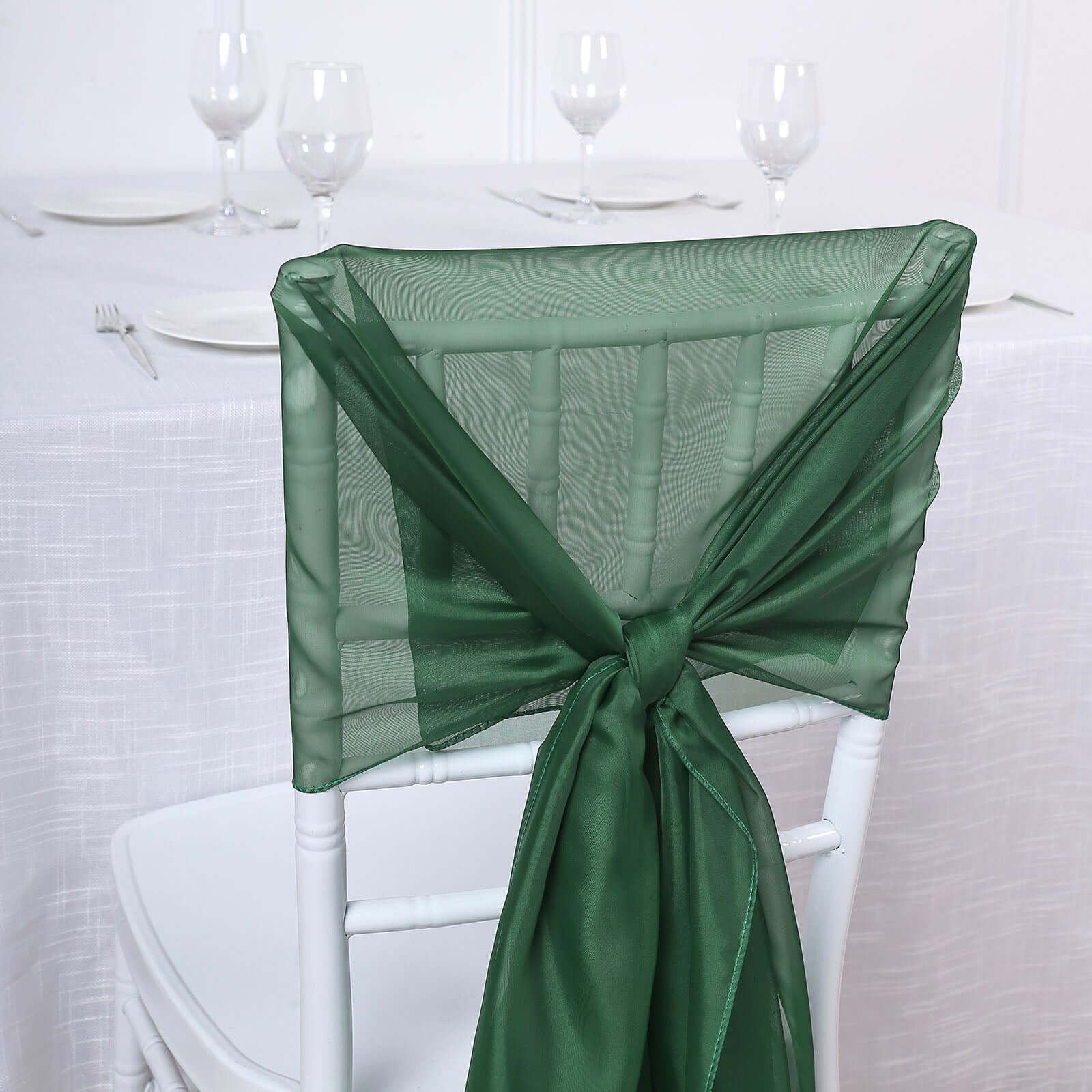 5-Pack Premium Hunter Emerald Green Chiffon Chair Sashes - Soft & Lightweight Designer Bows