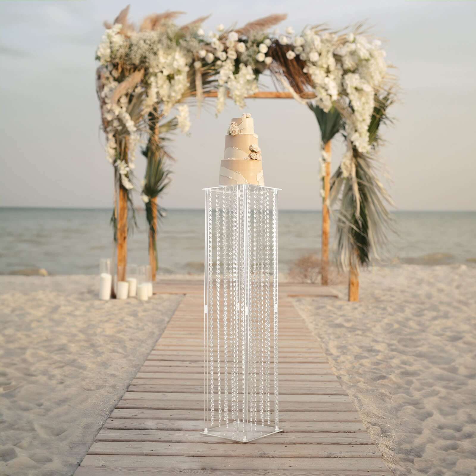 Clear Acrylic Flower Pedestal Vase with Crystal Beads - Ideal Wedding Floor Centerpiece