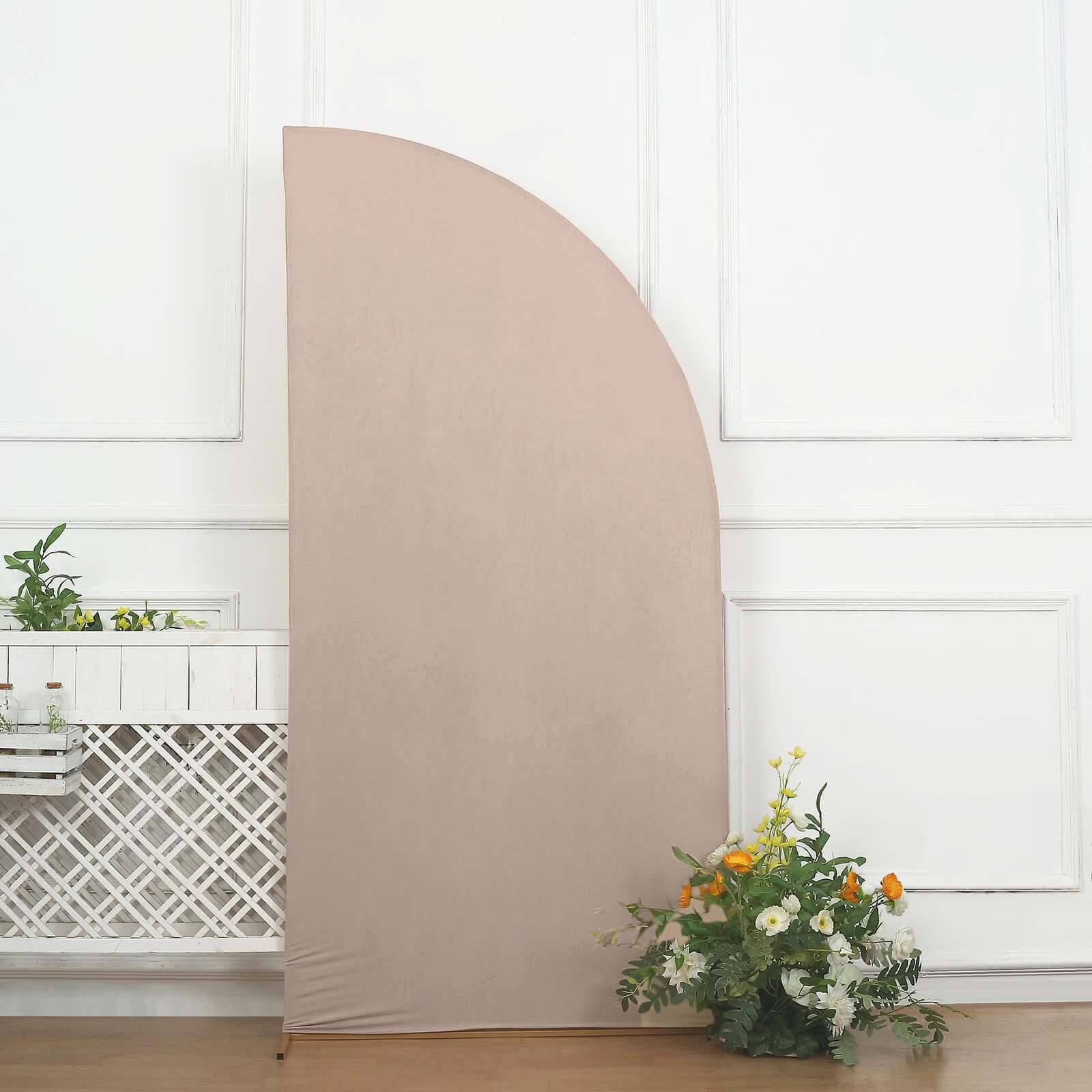 Custom Fitted 7ft Matte Nude Spandex Half Moon Chiara Wedding Arch Backdrop Cover