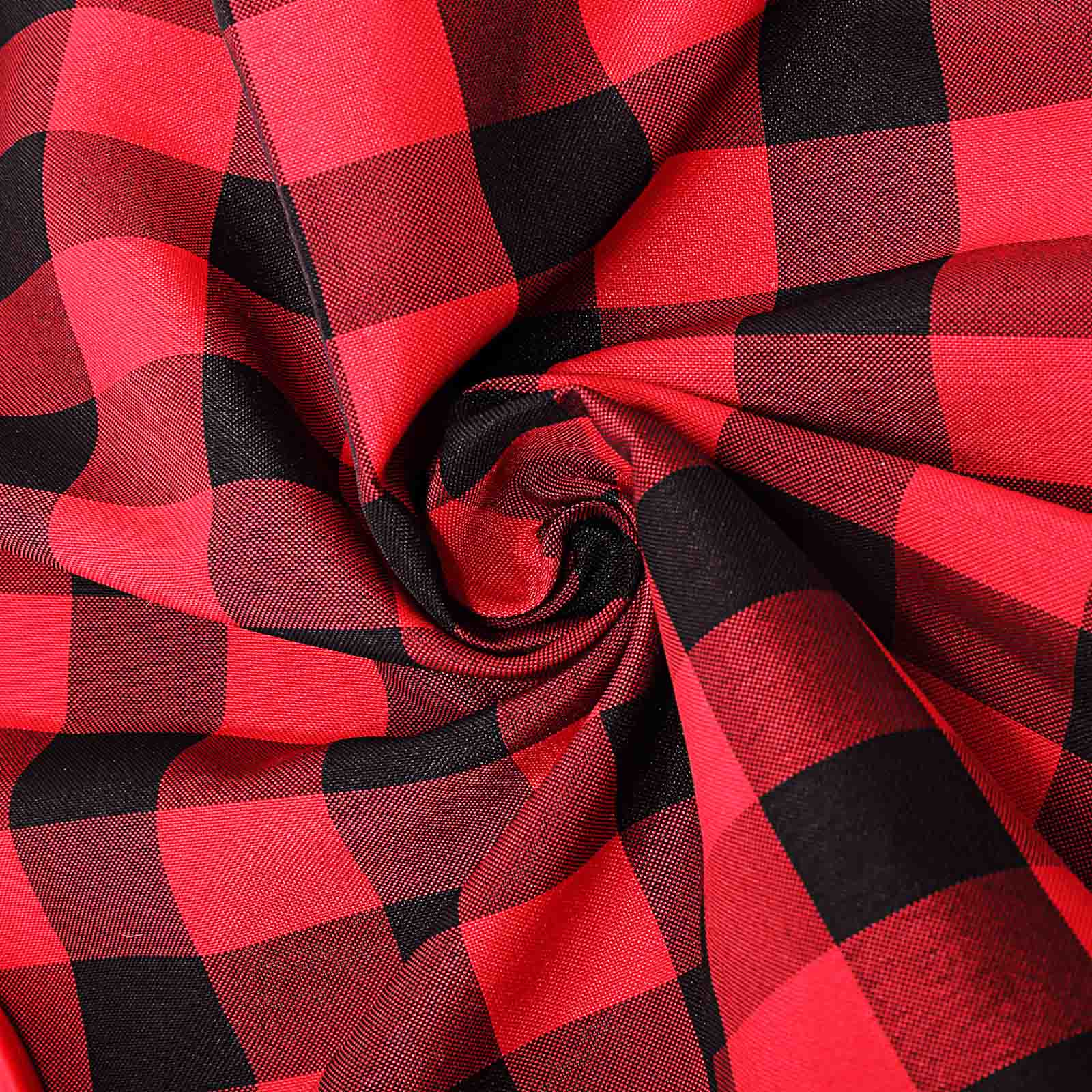 108-Inch Black and Red Buffalo Plaid Polyester Round Tablecloth - Perfect for Events