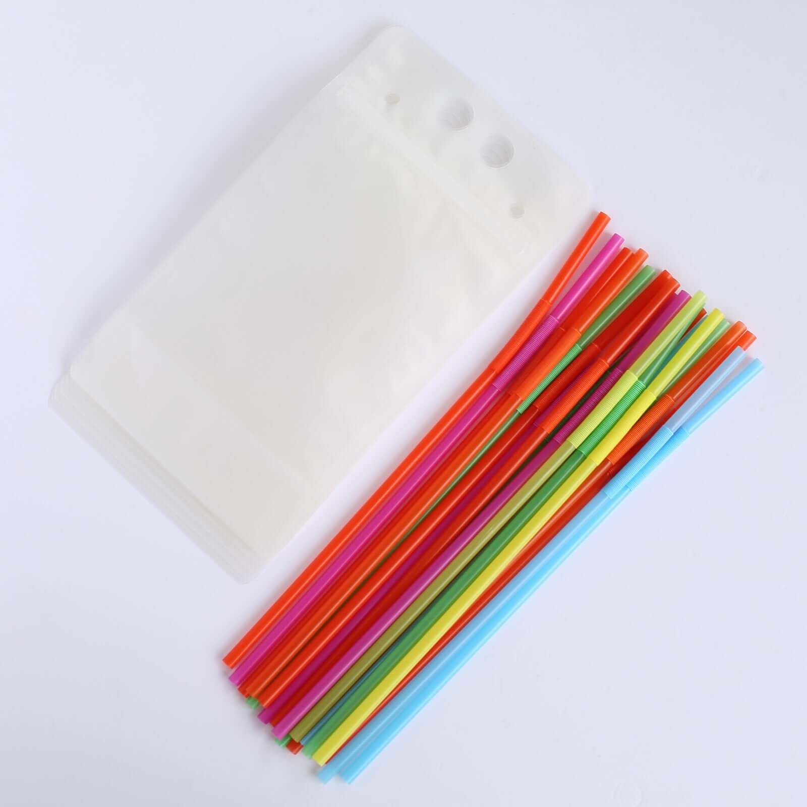 50-Pack Clear 12oz Plastic Reclosable Drink Pouches with Straws - Ideal for Travel & Festivals