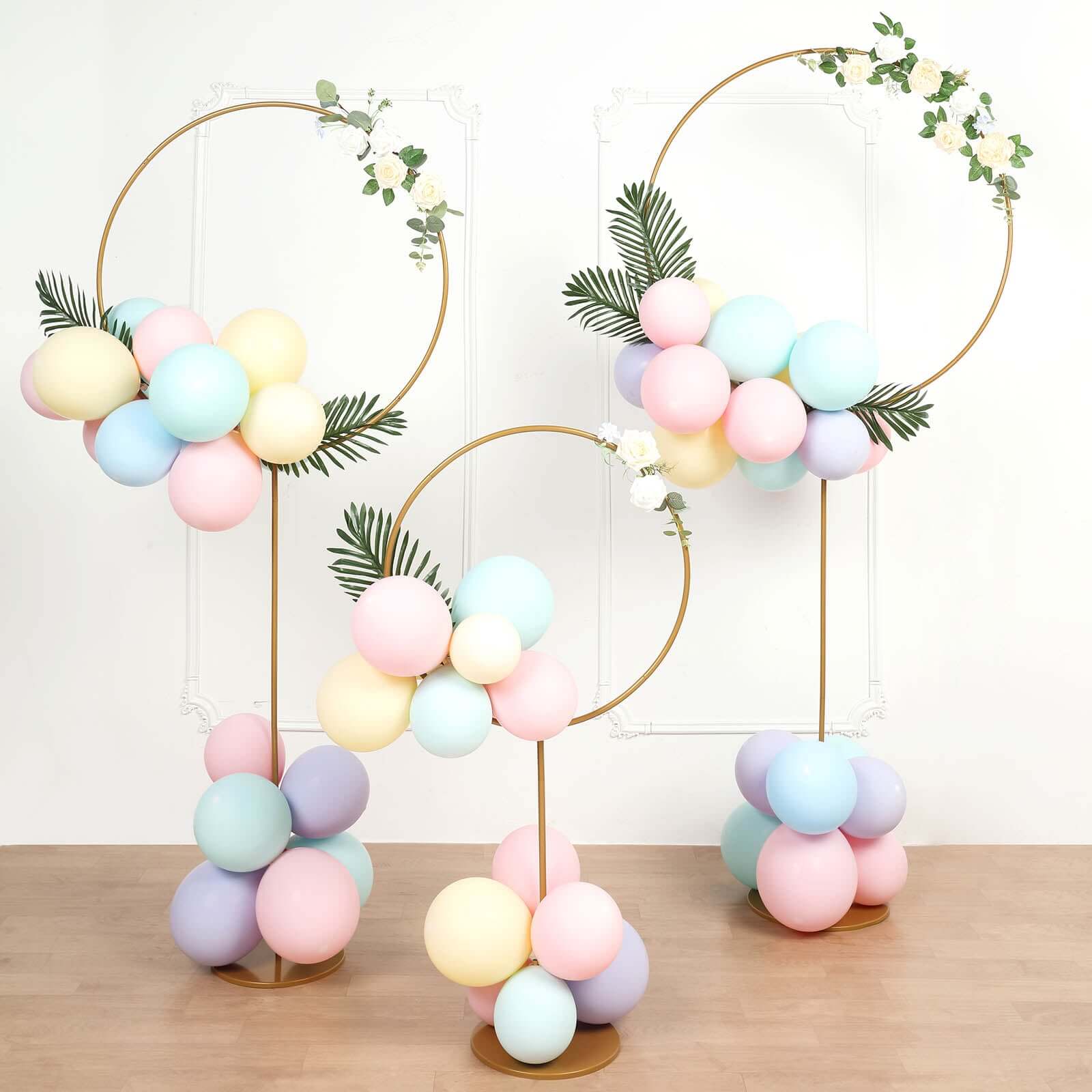 Adjustable Height 7ft Gold Metal Balloon Column with Hoop Flower Pillar Stand, Ideal for Table Centerpiece