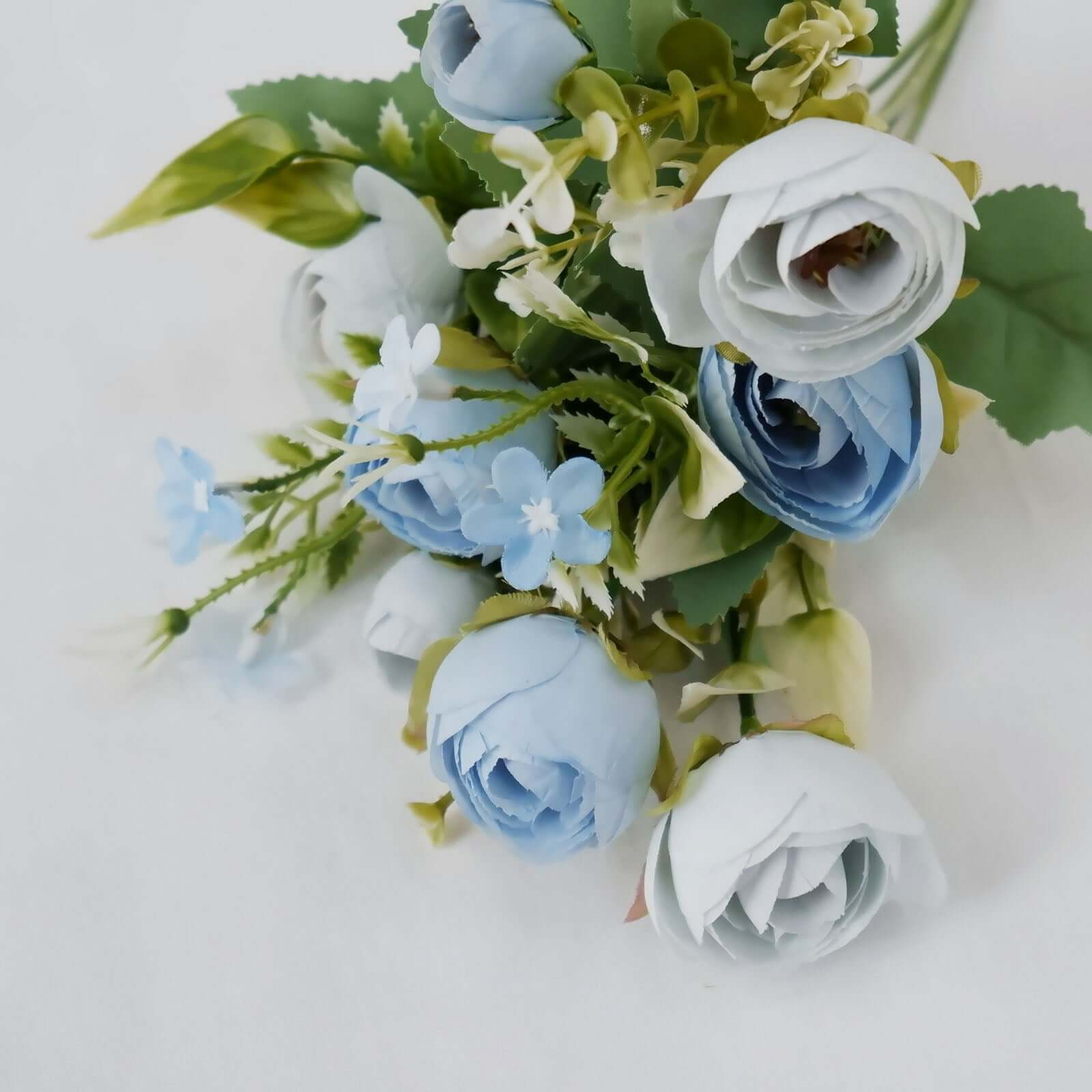 4-Pack Dusty Blue Artificial Ranunculus Silk Flower Bouquets for Bridal and Decor