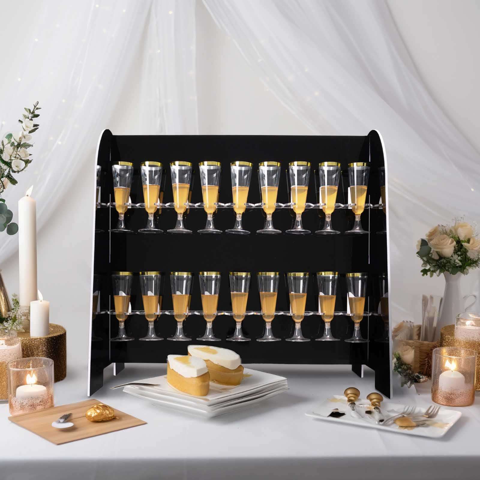 Hot! 2-Tier Glossy Black Champagne Glass Holder Stand with 18 Hooks for Events & DIY Bars