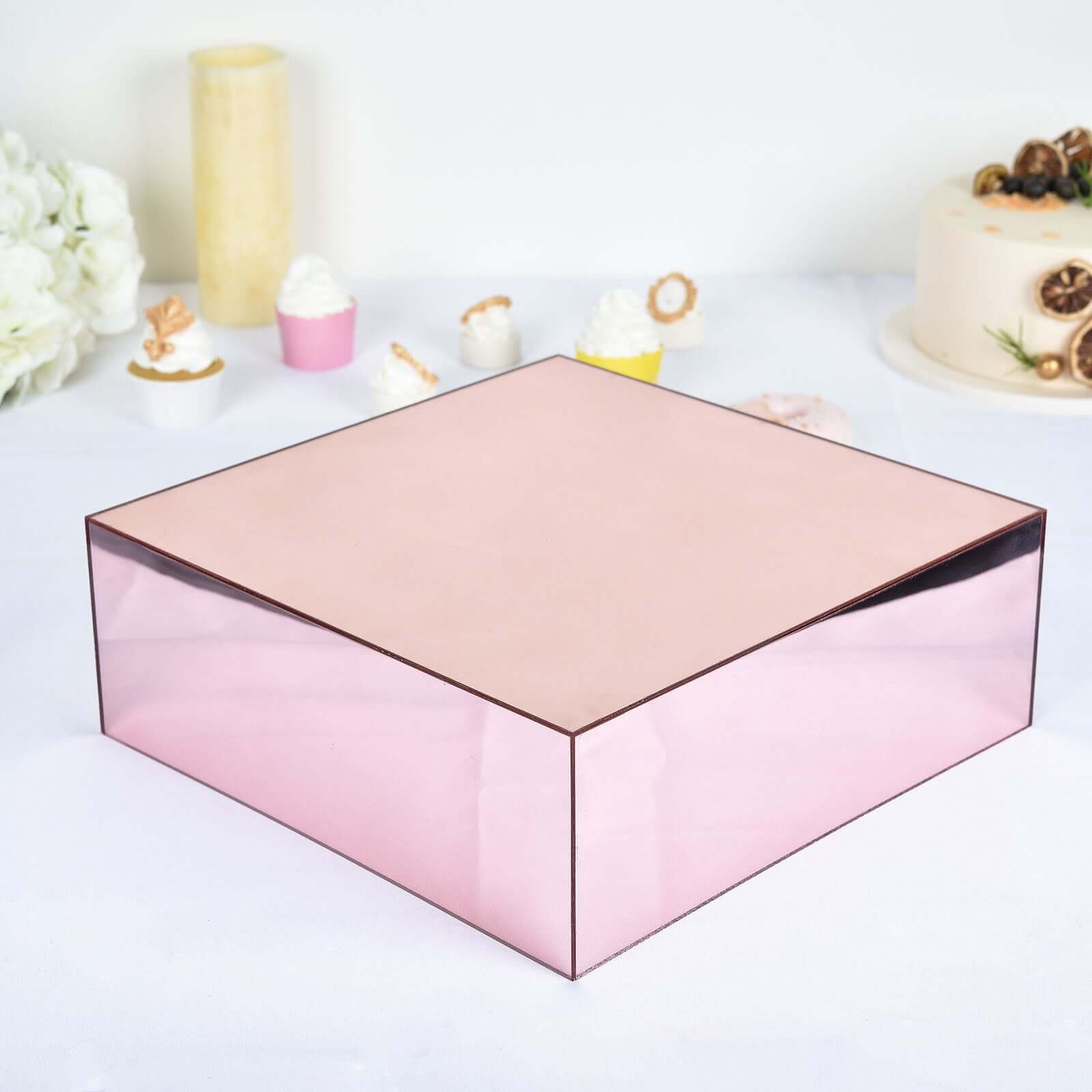 Hot Sale! 14x14 Acrylic Rose Gold Cake Box Stand for Dessert & Event Display