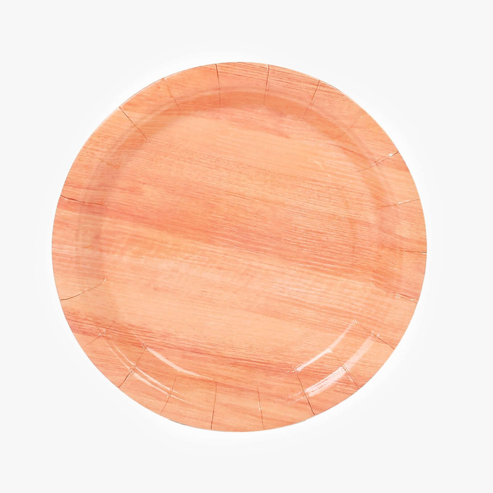 25-Pack 7-Inch Disposable Round Paper Dessert Plates with Natural Wood Grain Print for Rustic Events