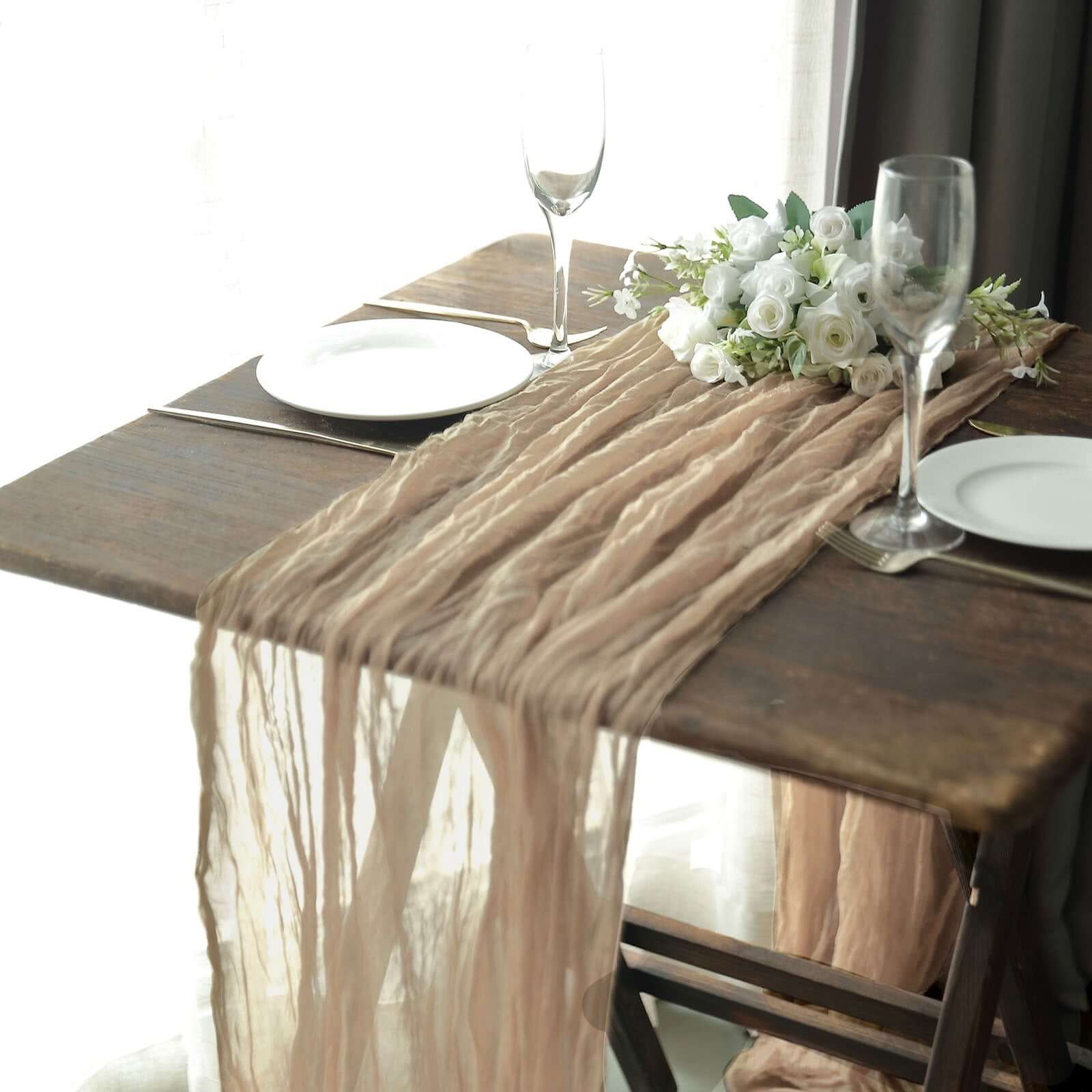 Hot! 10ft Beige Gauze Cheesecloth Table Runner - Rustic Boho Style