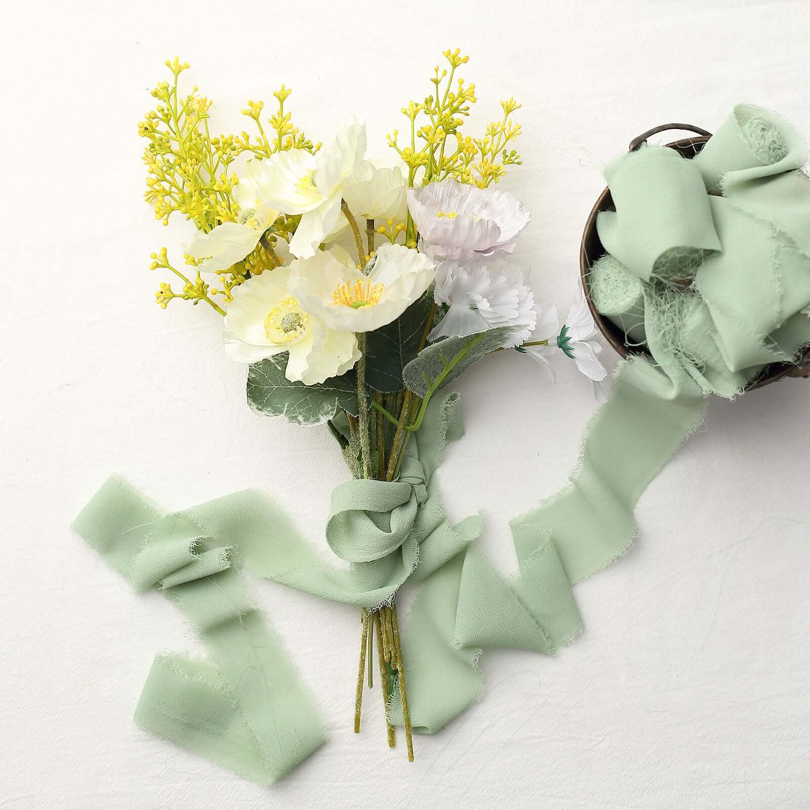 2-Pack Sage Green Silk-Like Chiffon Ribbon Rolls for DIY Wedding Crafts