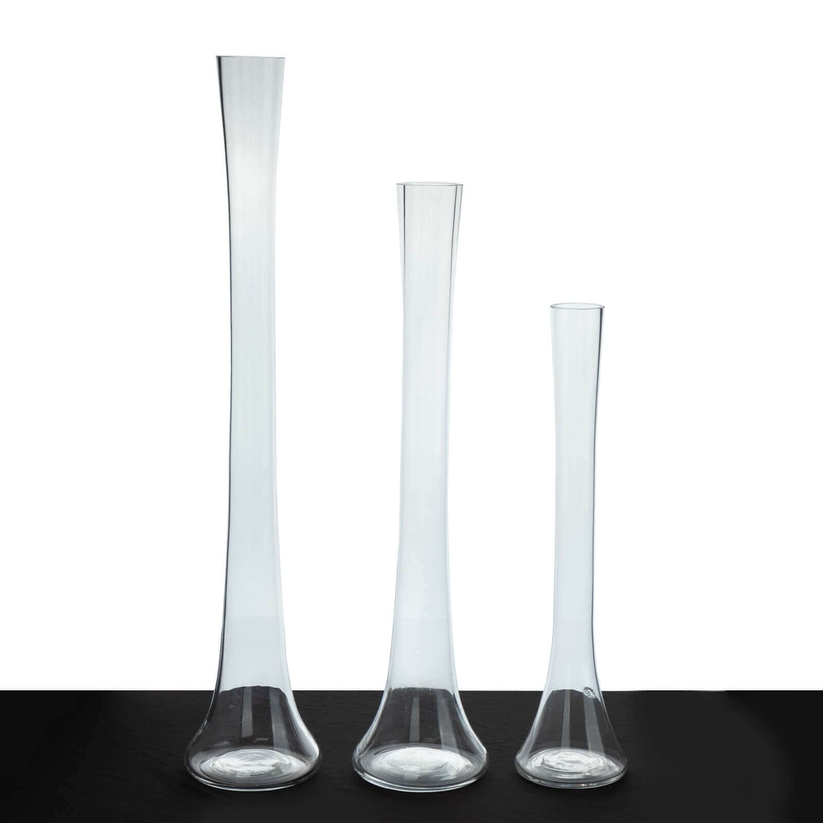 Set of 6 Clear Hand - Blown Glass Eiffel Tower Vases with Round Base, 16 Inches Tall for Weddings