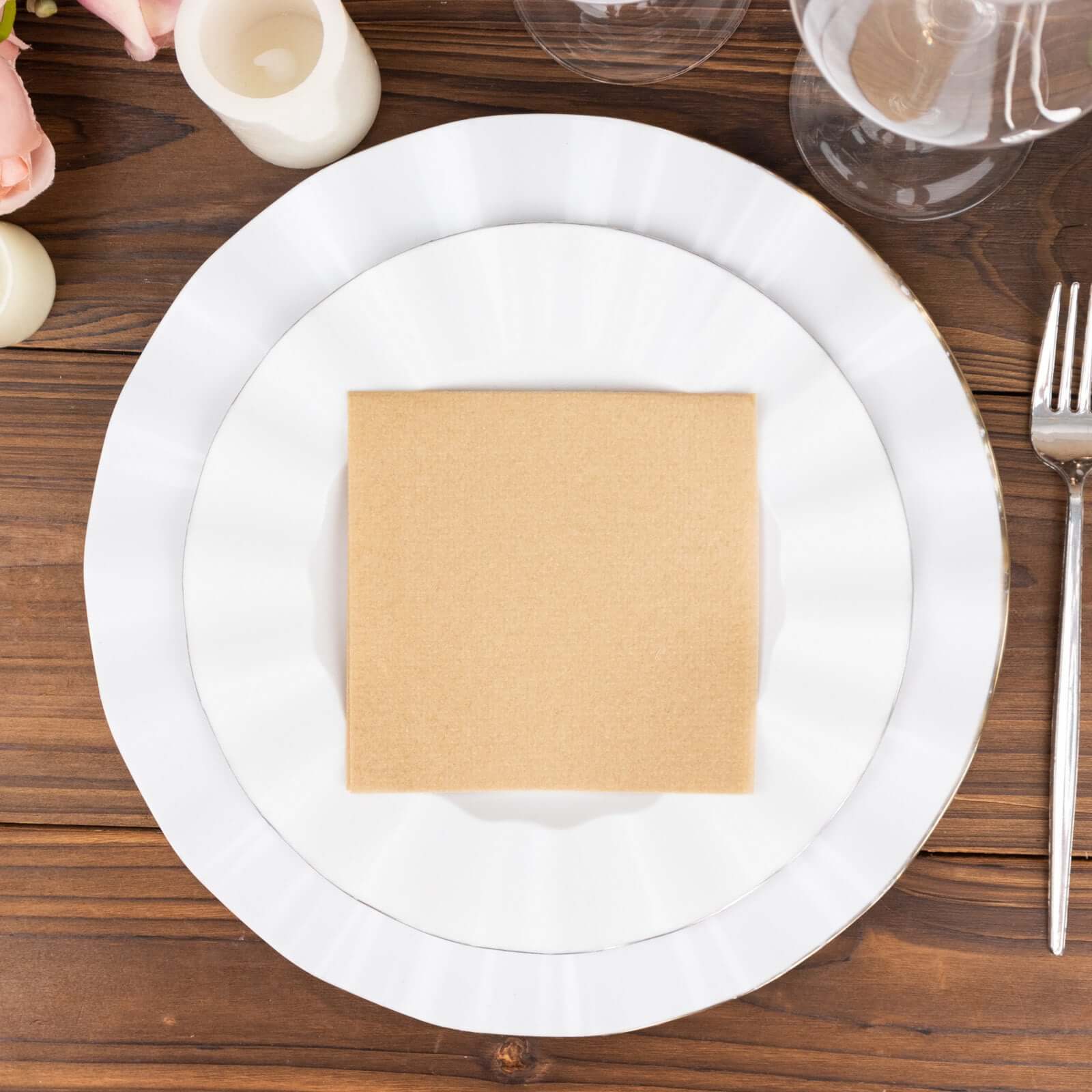 20-Pack 5x5 Natural Linen-Like Airlaid Napkins - Super Absorbent