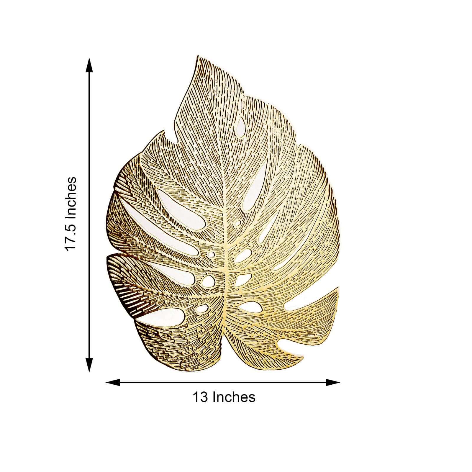 6-Pack Gold Monstera Leaf Design Vinyl Dining Table Mats with Non-Slip Surface for Tropical Decor
