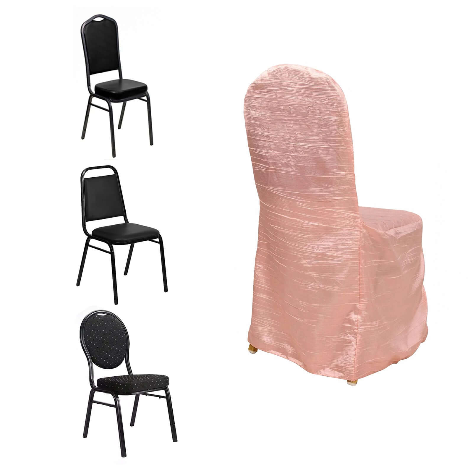 Reusable Dusty Rose Crinkle Crushed Taffeta Slipcover for Banquet Chairs - High Quality!