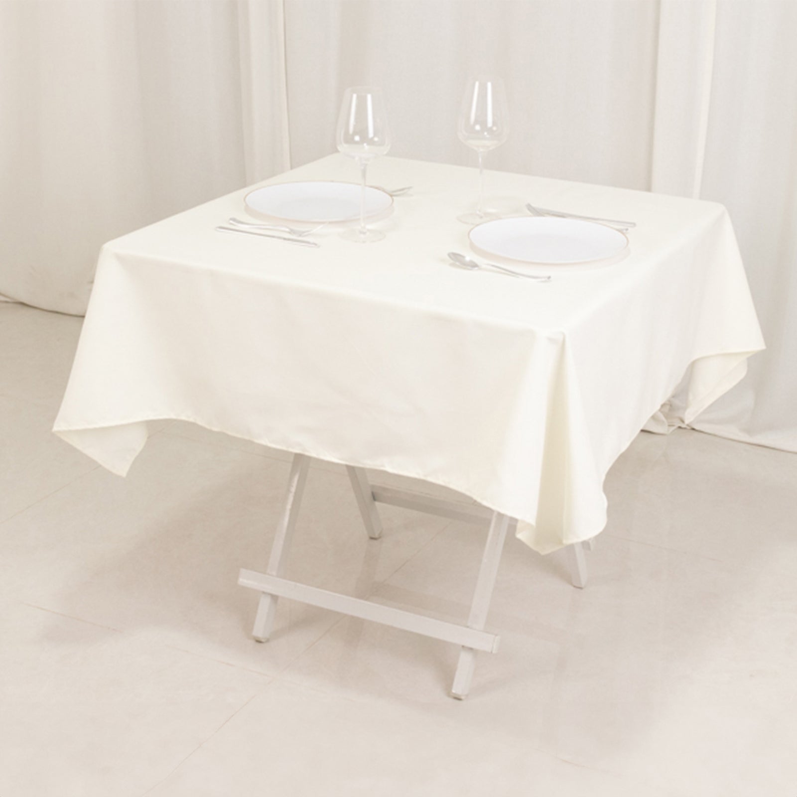 Wrinkle-Resistant Ivory Cotton Blend 54x54 Square Tablecloth for Various Events