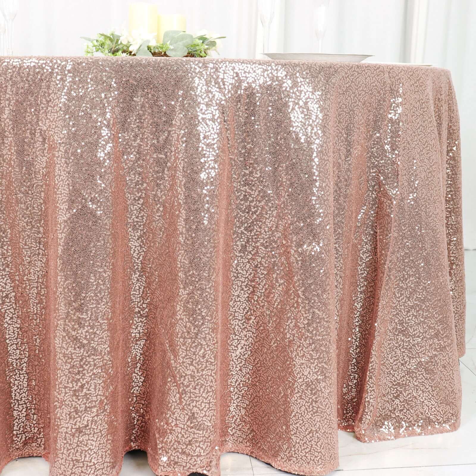 Hot! Seamless Rose Gold 120" Round Sequin Tablecloth