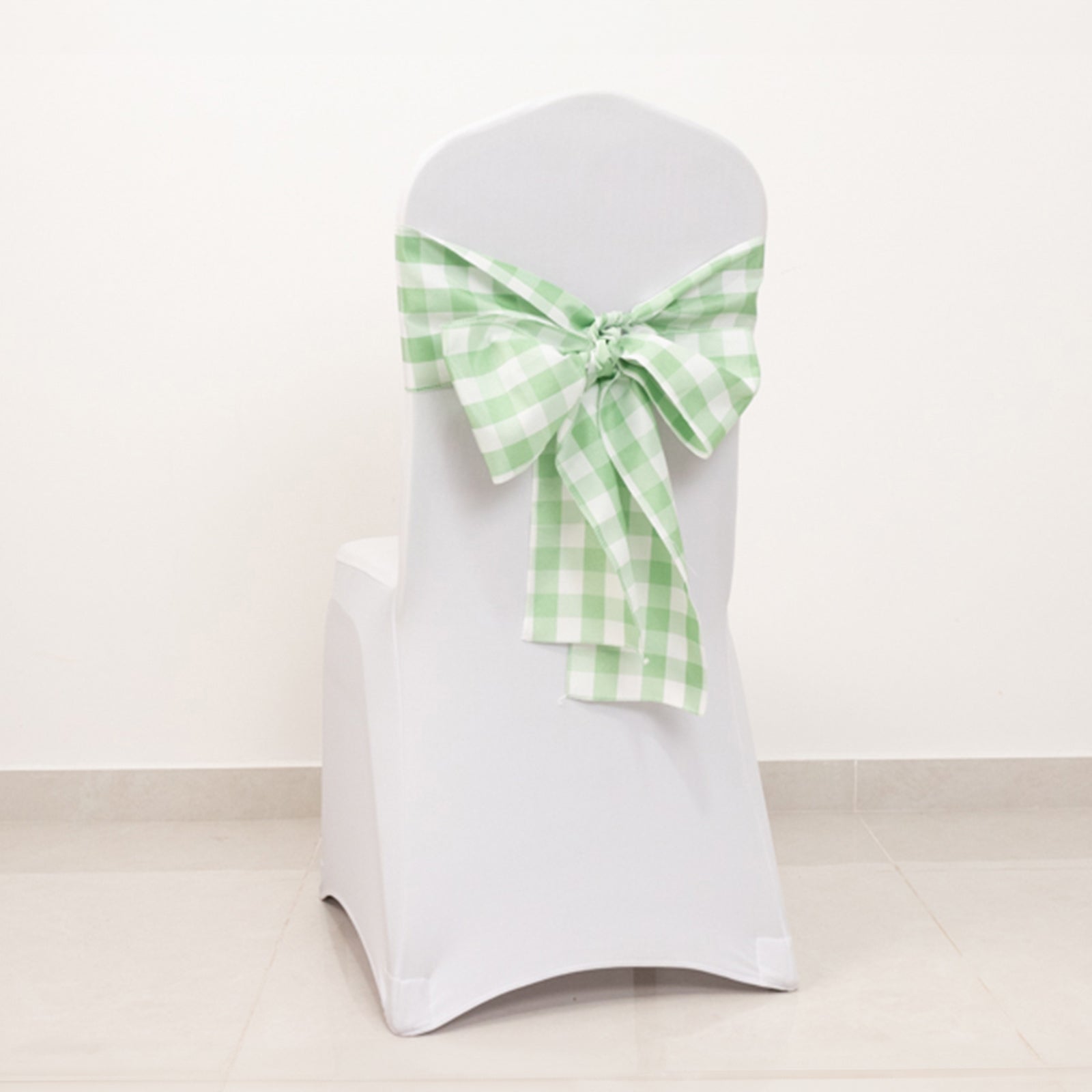 Great Deal! 5-Piece Polyester Chair Decor Sashes in Sage Green/White Buffalo Plaid - Durable & Reusable