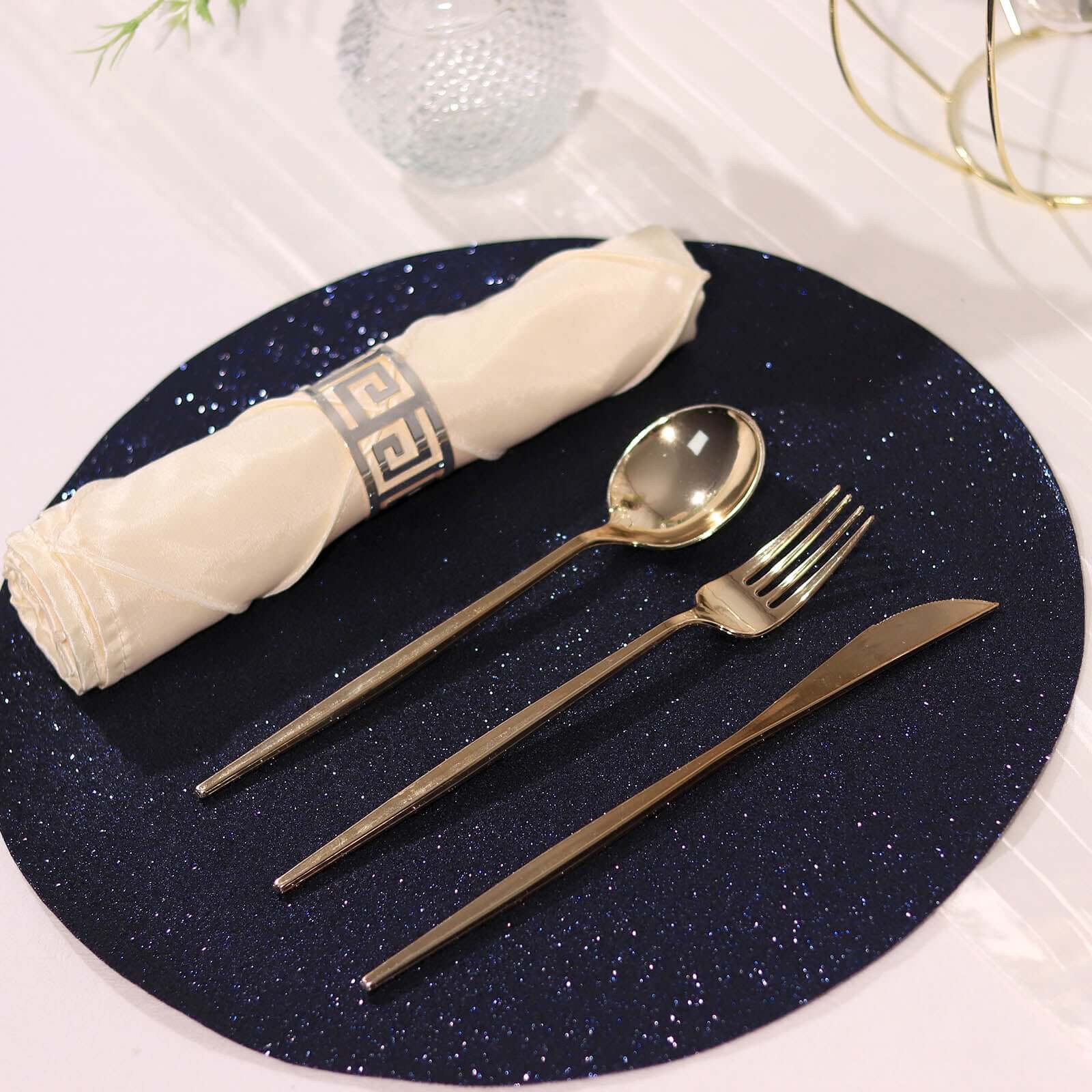6-Piece Set of Navy Blue Glitter Round Placemats - Non-Slip and Heat-Resistant for Dining Tables