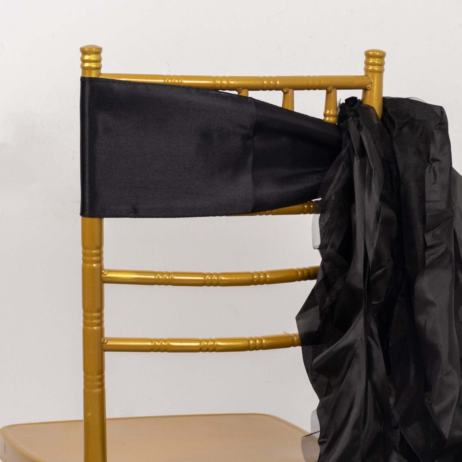Special Offer! 5-Pack Black Chiffon Satin Curly Willow Chair Sashes for Wedding Decor