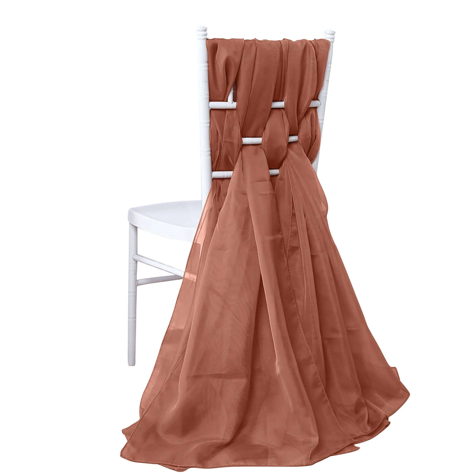 5-Pack Premium Chiffon Chair Decorations - Soft & Light Terracotta (Rust) Sashes, Great Value!