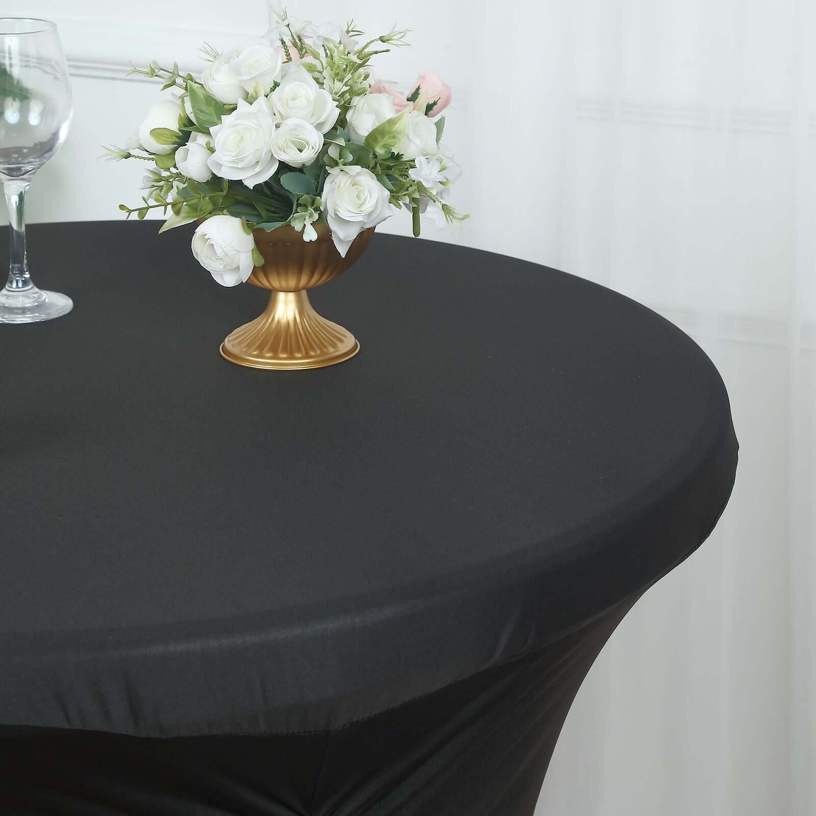 Durable Heavy - Duty Black Spandex Ruched Pleated Fitted 32 - Inch Round Cocktail Table Cover