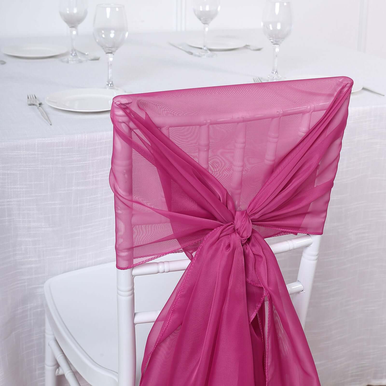 5-Piece Set of Fuchsia Premium Chiffon Chair Sashes - Soft, Lightweight Designer Bows 22x78