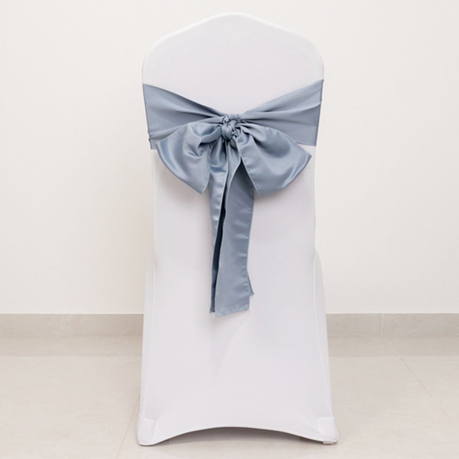 5-Piece Set of Dusty Blue Lamour Satin 6x106 Chair Sashes - Reusable Decorative Bows
