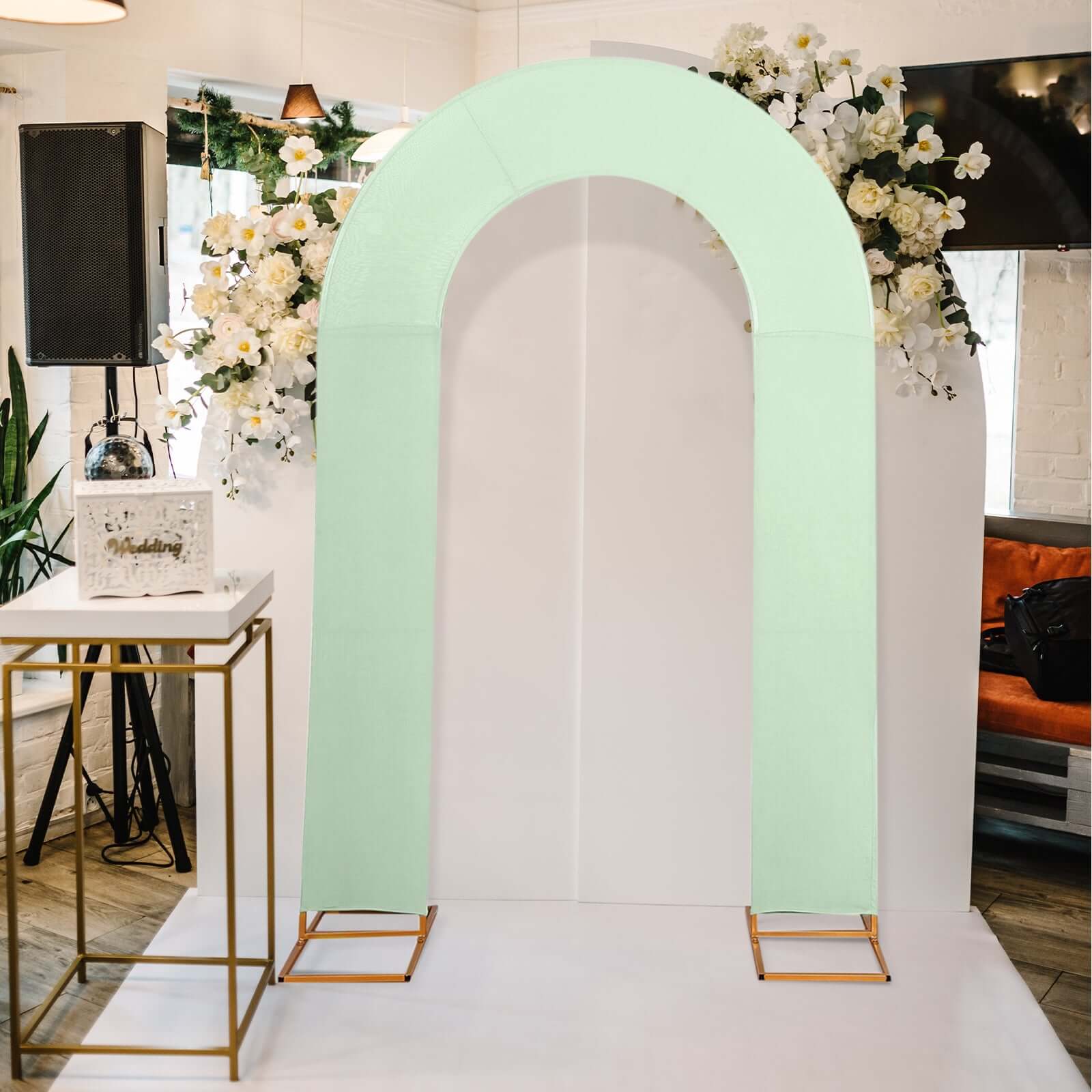 Premium 8ft Sage Green Spandex U-Shaped Wedding Arch Cover - Perfect for Events