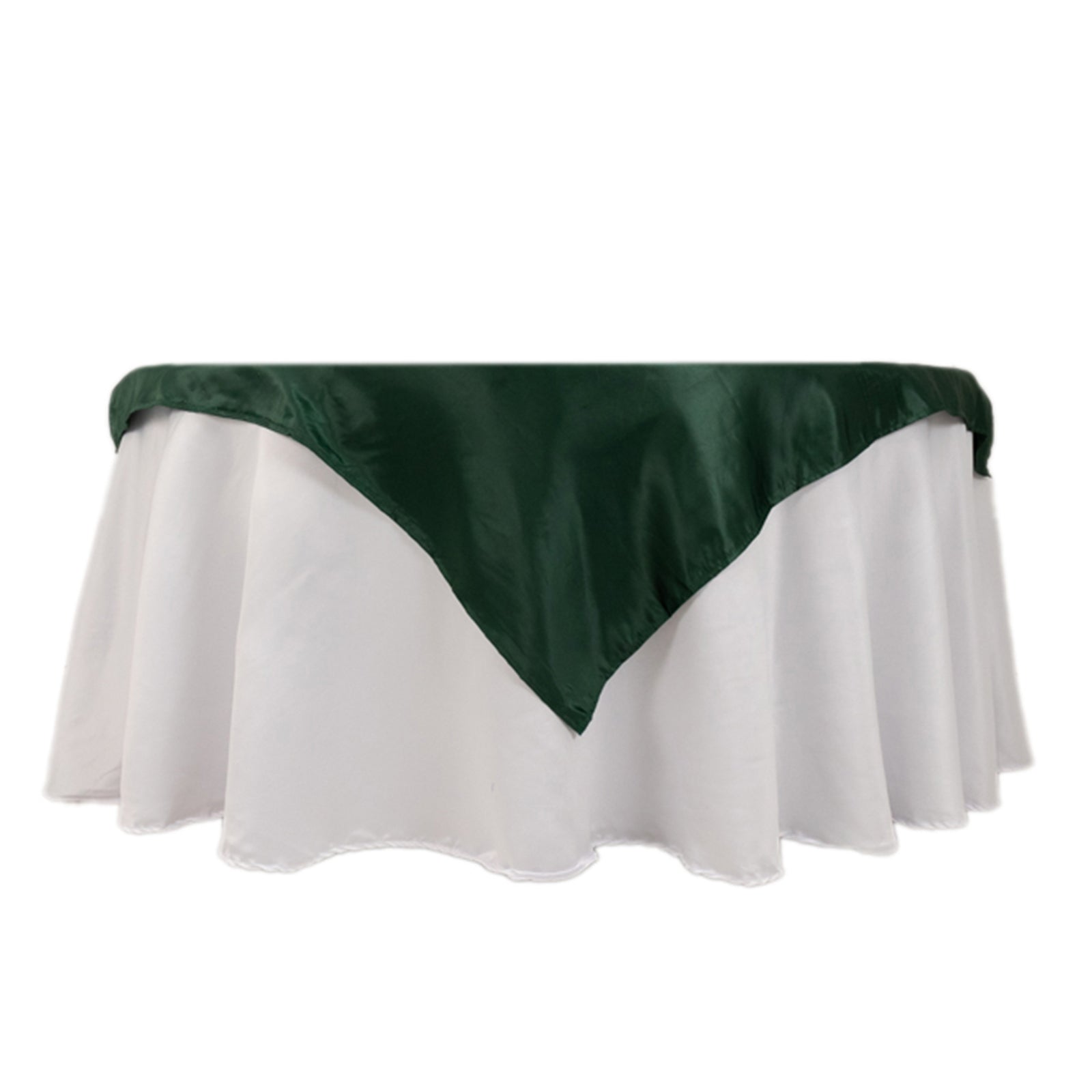 Exclusive Lamour Satin 54x54 Square Table Overlay in Hunter Emerald - Durable Silk-Like Cover