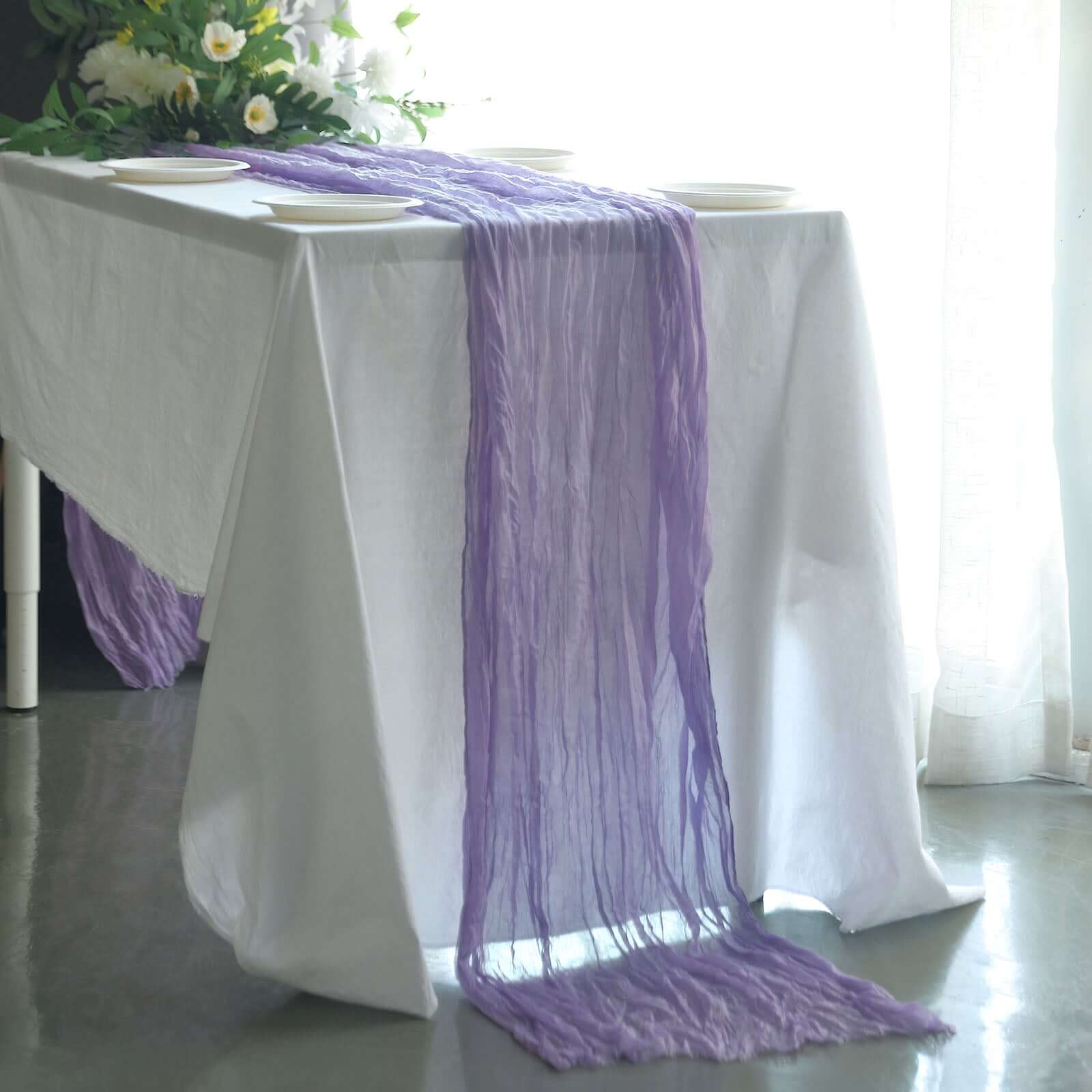 10ft Lavender Lilac Gauze Cheesecloth Table Runner - Rustic Boho Style, Perfect for Events