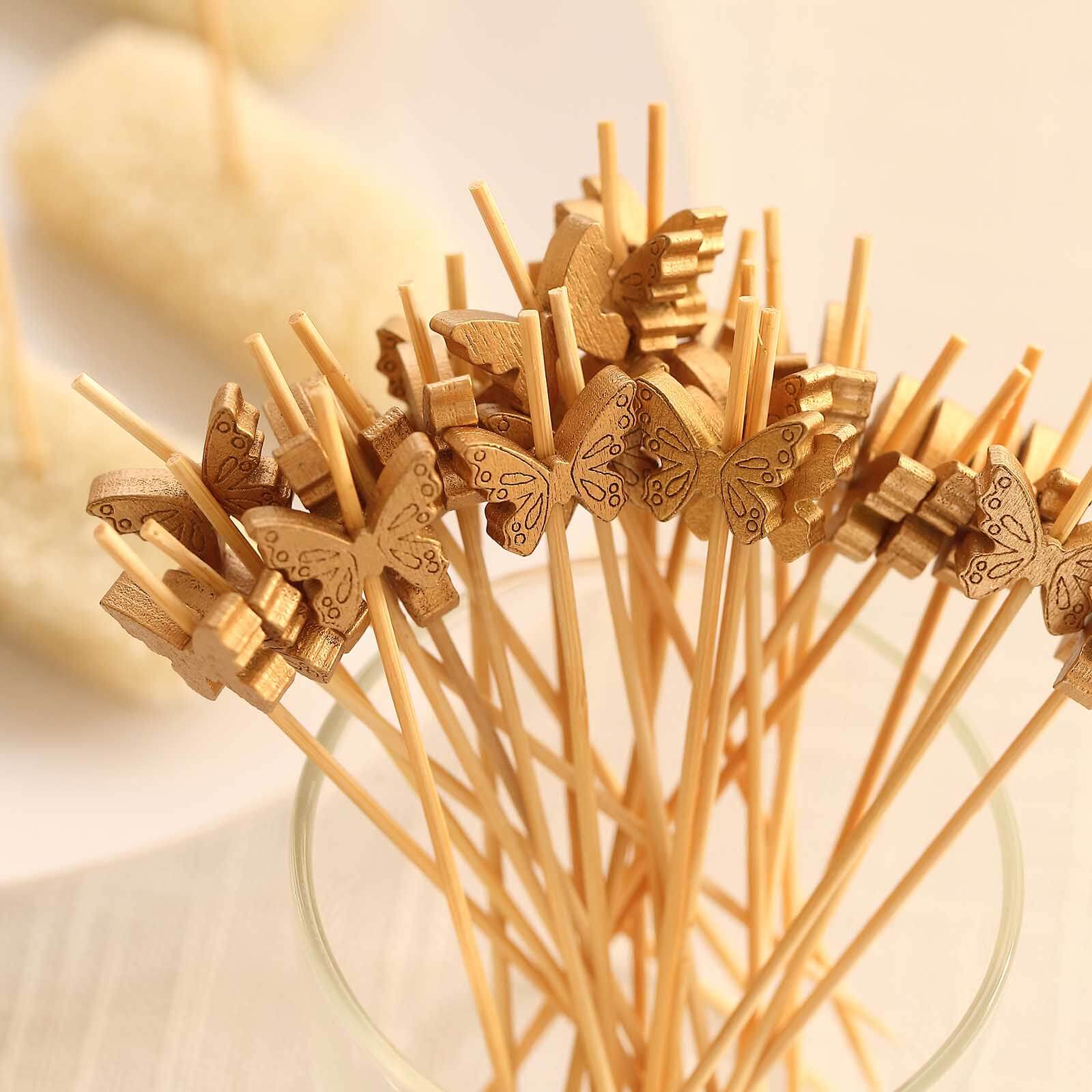 Eco-Friendly 100-Pack Bamboo Butterfly Cocktail Sticks - Perfect for Parties