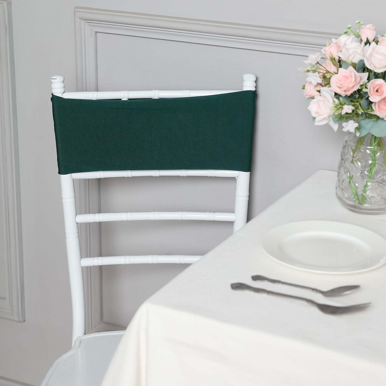 5-Pack Hunter Emerald Green Stretch Spandex Chair Sashes - Heavy Duty for Events