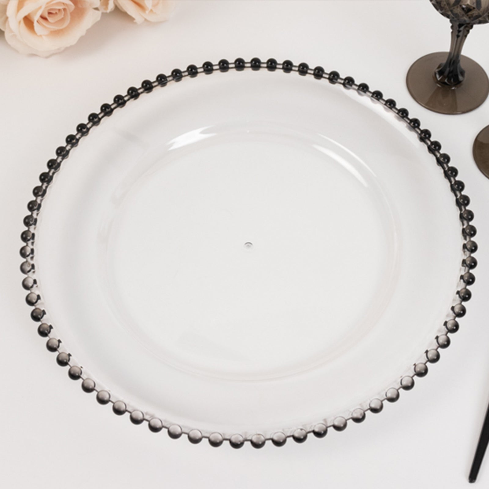 Hot Deal! 6-Pack 13-Inch Clear Acrylic Round Charger Plates with Black Beaded Rim for Dinner Parties