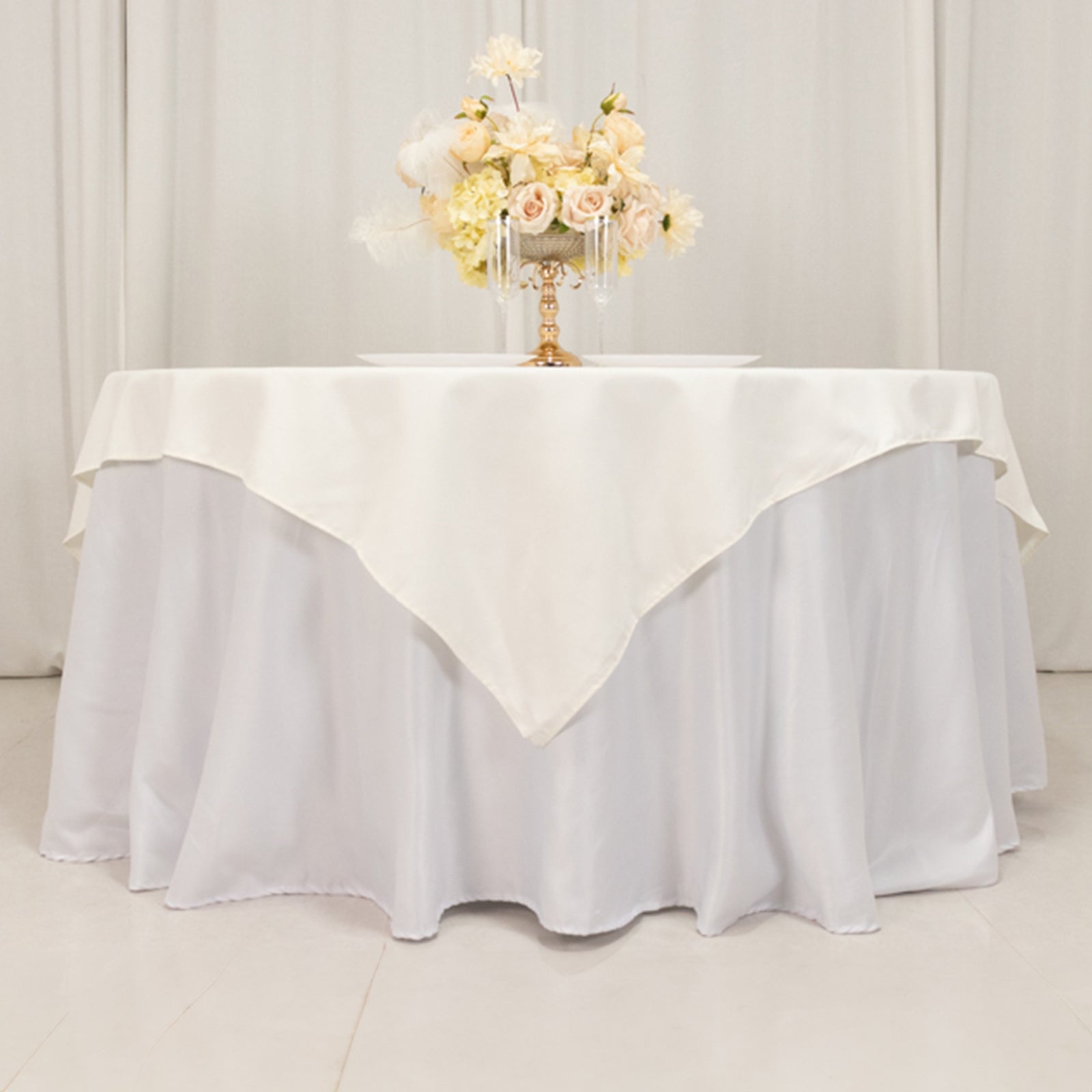 Ivory 70x70 Cotton Blend Wrinkle-Resistant Table Overlay - Ideal for Events