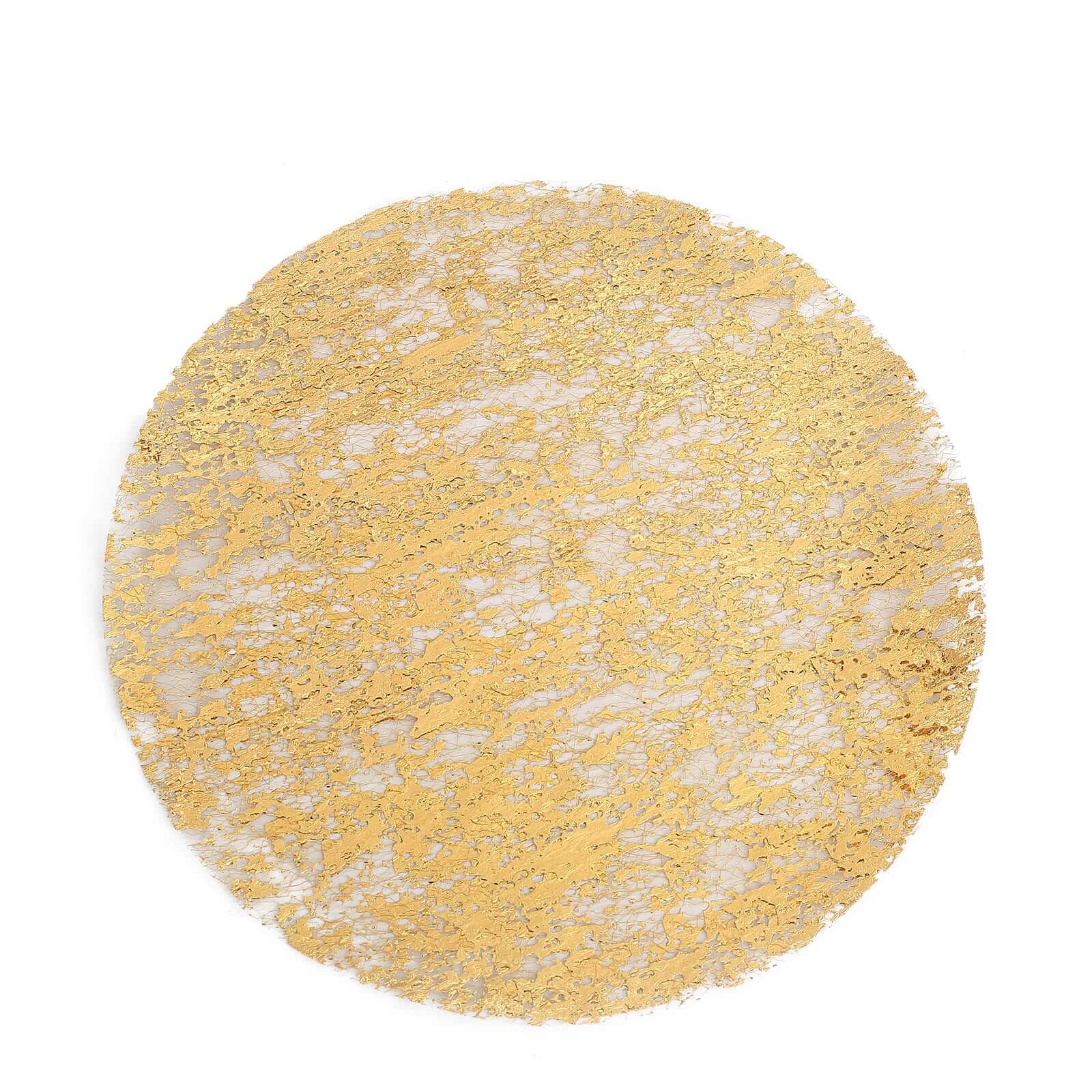 10-Piece Metallic Gold Round Foil Design Disposable Shiny Table Placemats 13 Inches
