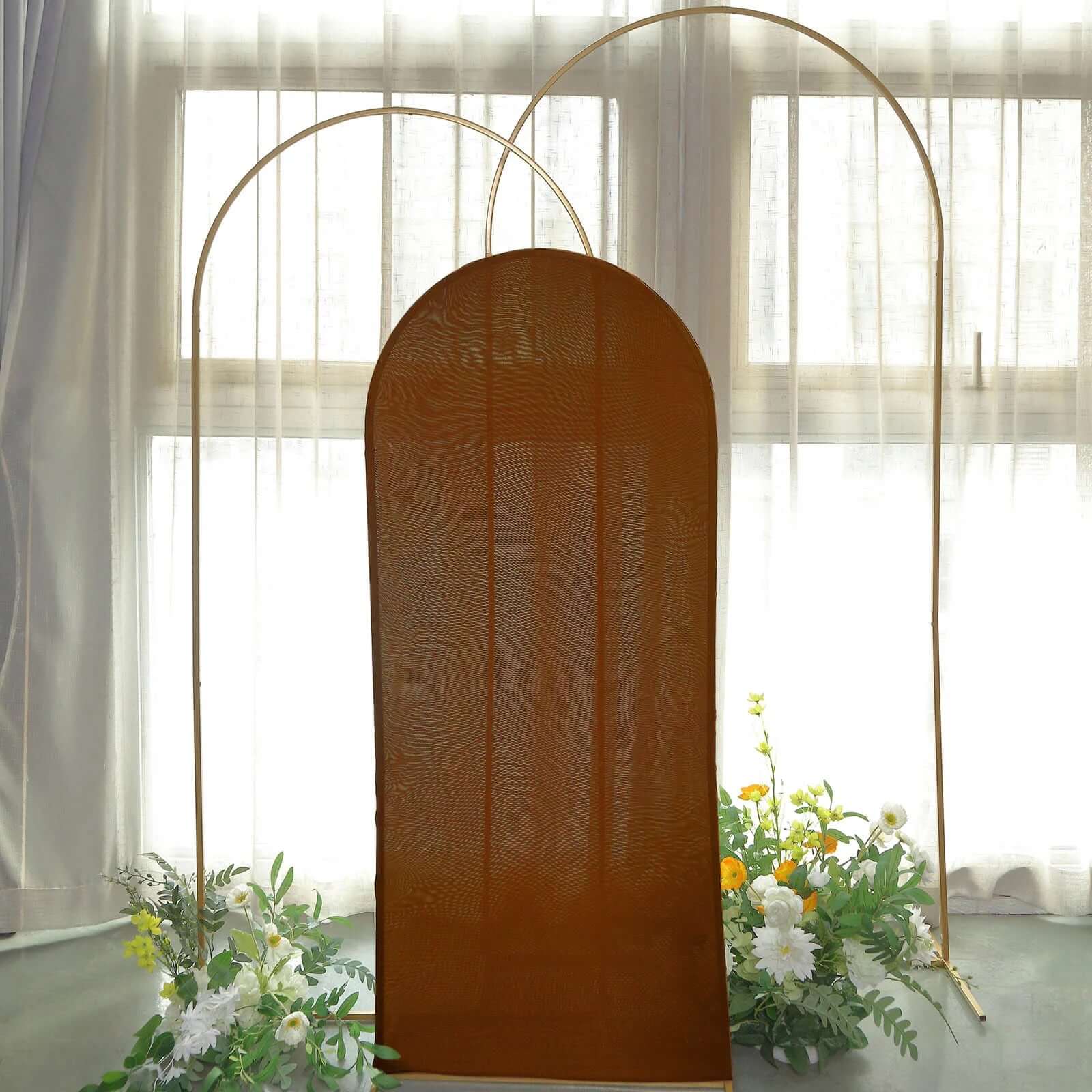 5ft Cinnamon Brown Spandex Fitted Cover for Round Top Wedding Arch - Ideal Decor