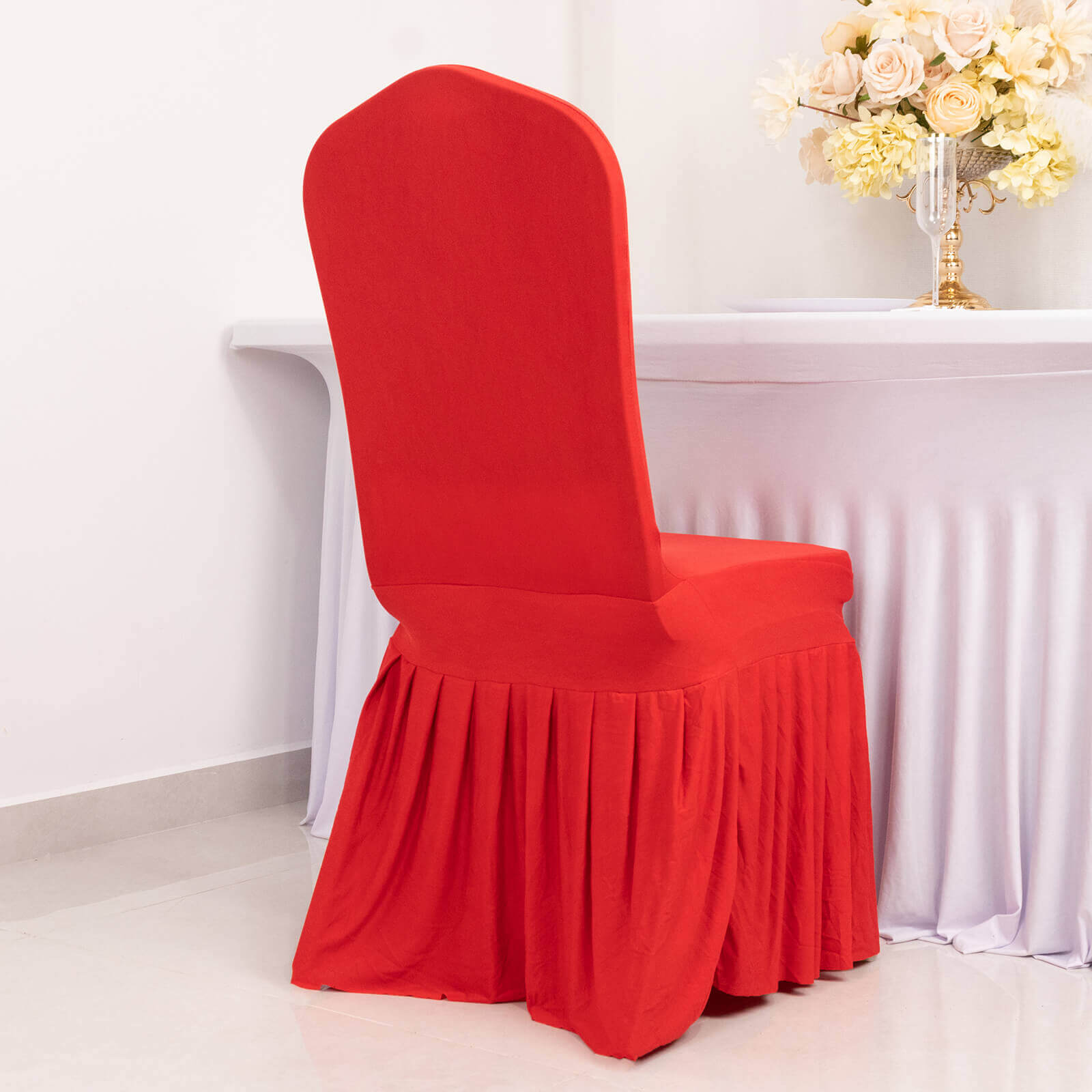 Hot Deal! Red Spandex Stretch Chair Cover with Ruffle Pleated Skirt for Banquet Chairs (1-Piece)