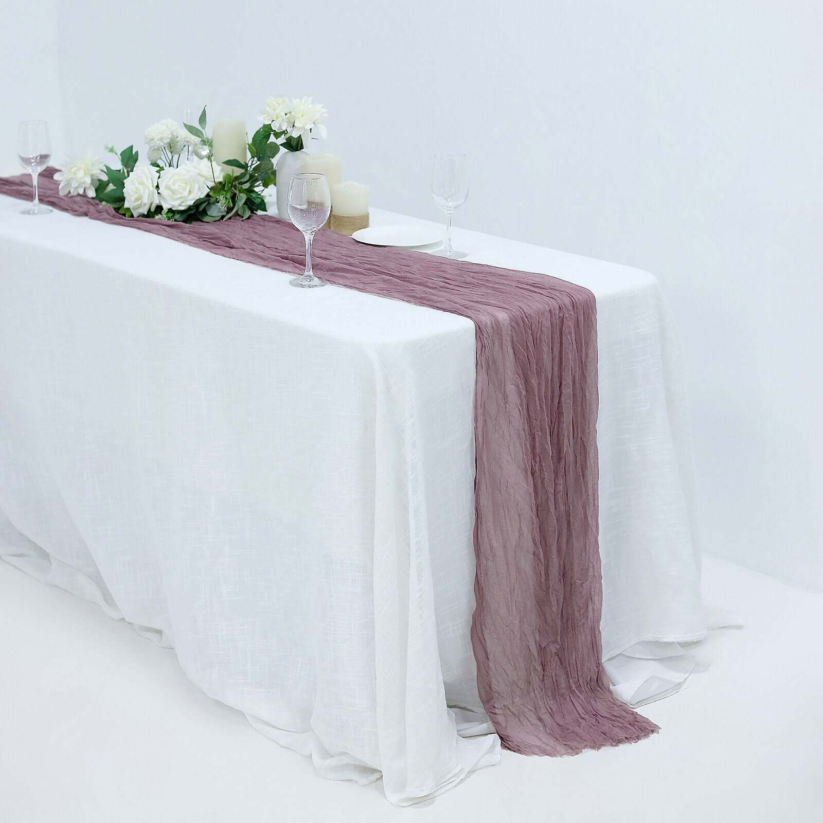 Exclusive Violet Amethyst Cheesecloth Gauze 10ft Table Runner for Rustic Boho Events