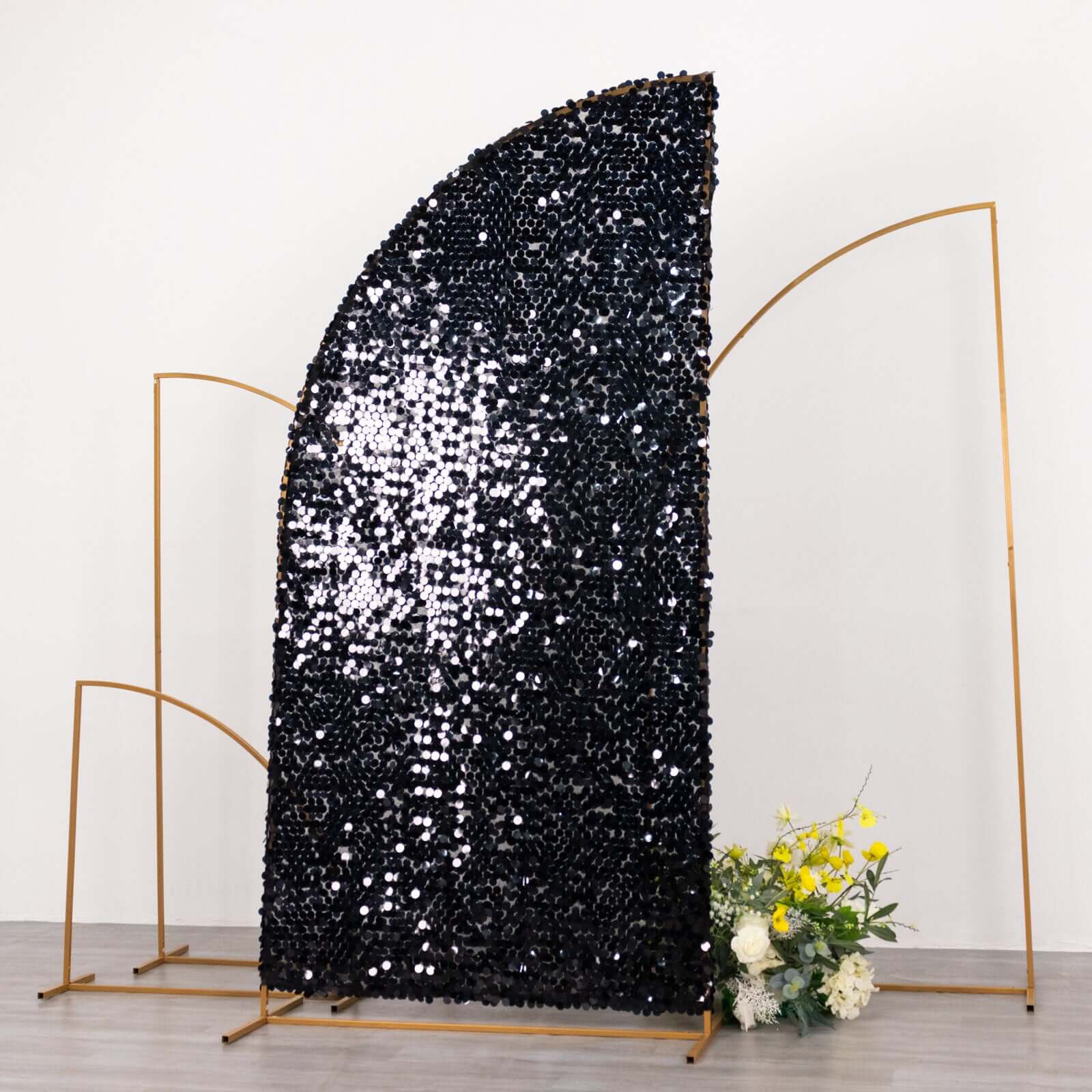 7ft Black Double-Sided Payette Sequin Chiara Cover for Half-Moon Wedding Backdrop Stand
