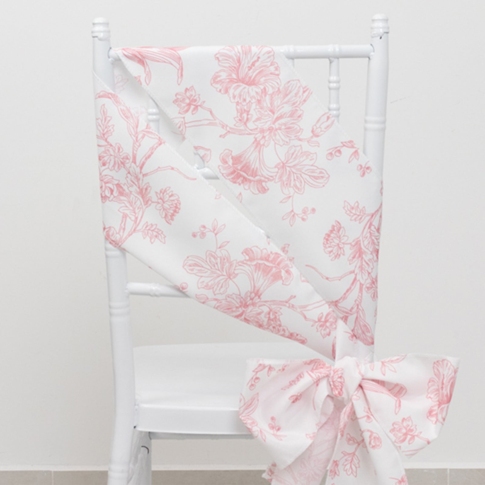 Hot Sale! Wrinkle-Resistant & Durable Polyester Chair Sashes in White/Pink French Toile Floral Design, 6x108