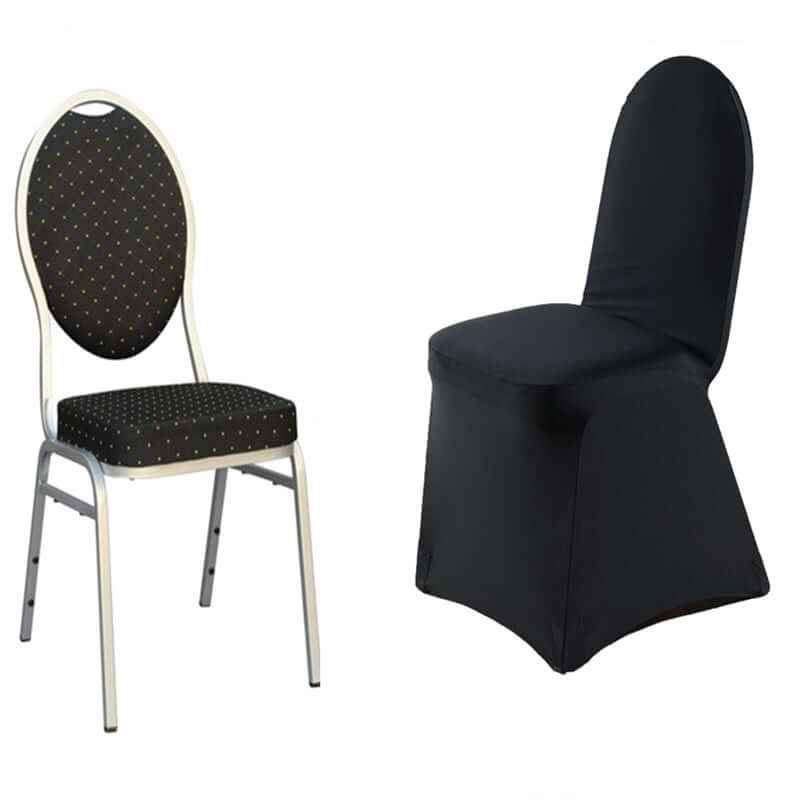 Black Premium Spandex Stretch Chair Cover with Foot Pockets for Banquets - 220GSM